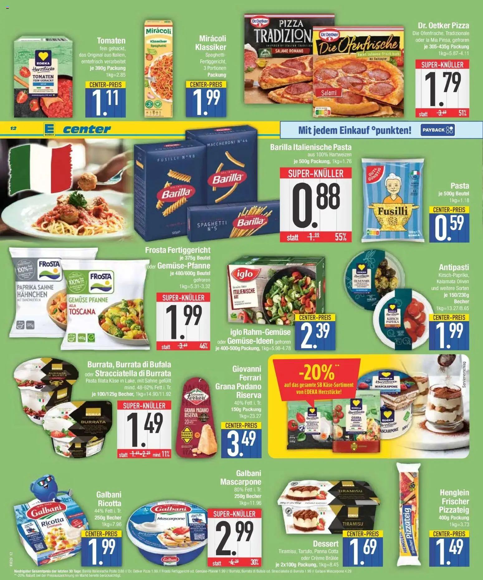 E center Prospekt Bad Reichenhall (ab 21.09.2026) zum Blättern | Seite: 12 | Produkte: Käse, Frosta, Creme brulee, Pasta
