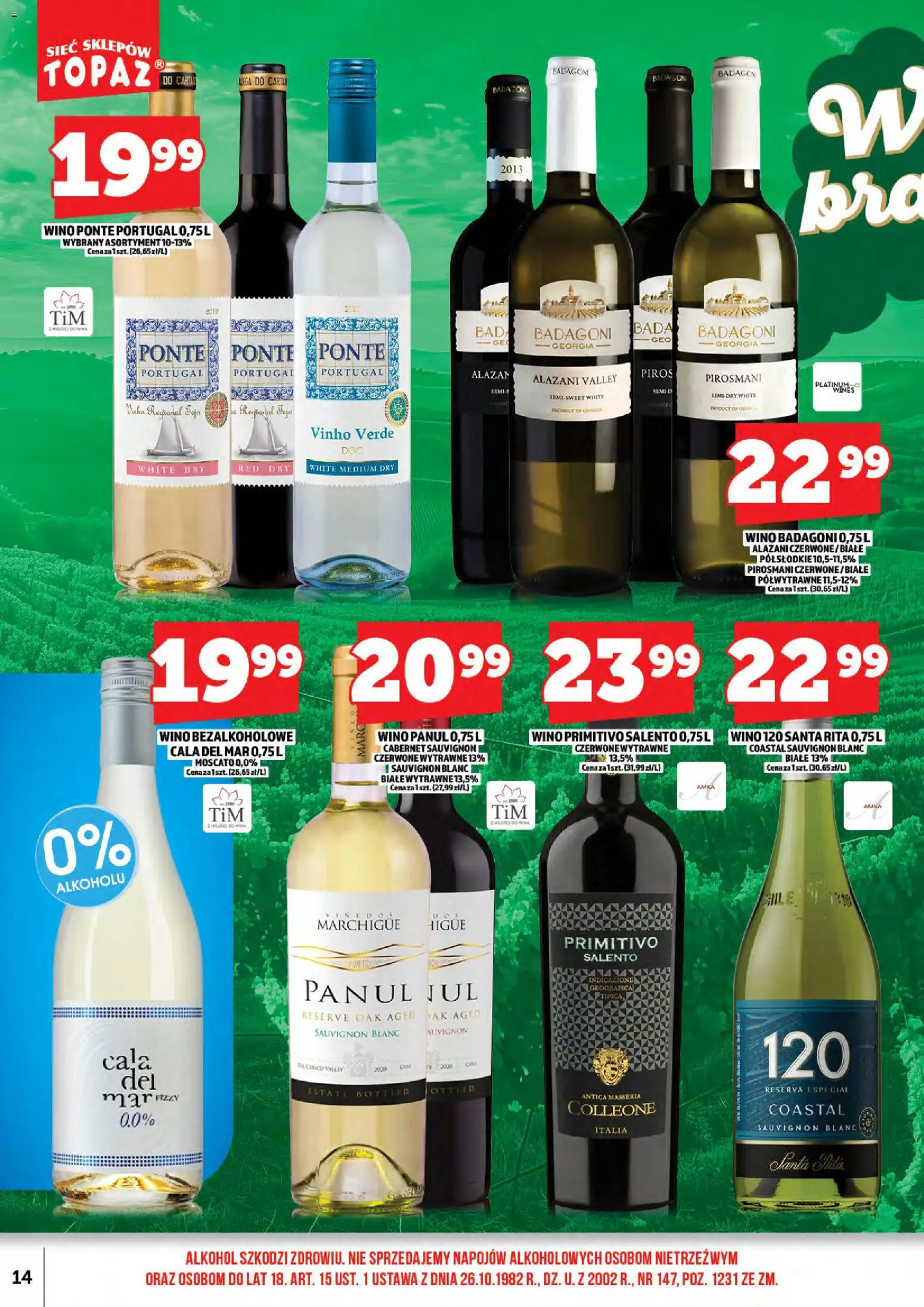 Topaz gazetka alkoholowa od 15.05.2026 | Strona: 16 | Produkty: Wino bezalkoholowe, Alazani Valley, Wino, Alkohol
