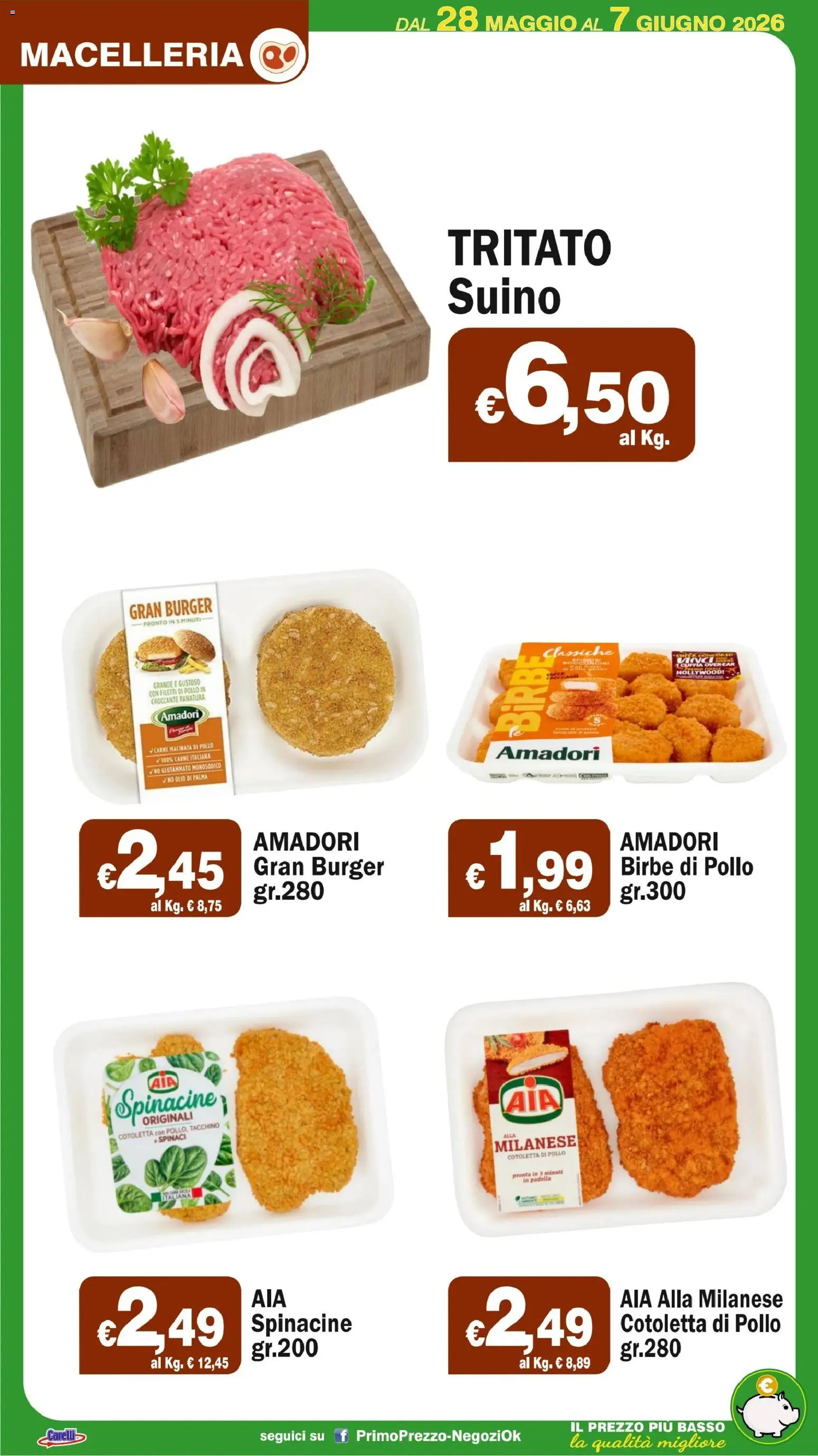 Volantino Primo Prezzo del 28.05.2026 | Pagina: 33 | Prodotti: Pollo, Tacchino, Spinaci, Padella