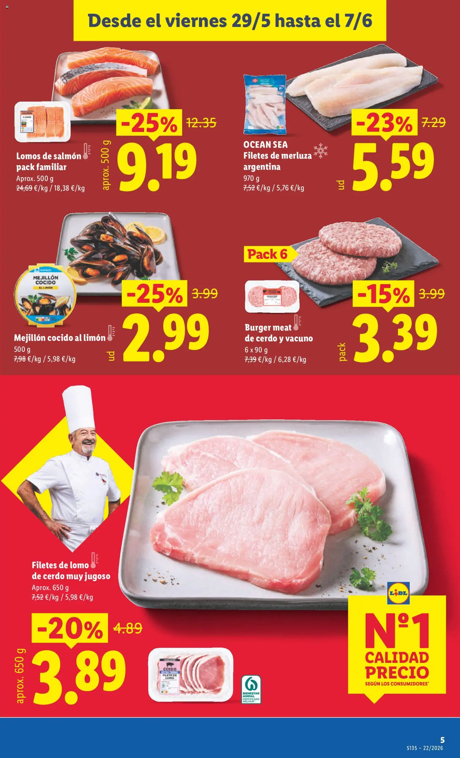 Lidl folleto │ válido desde el 29.05.2026 | Página: 5 | Productos: Cerdo, Filetes de merluza, Filete