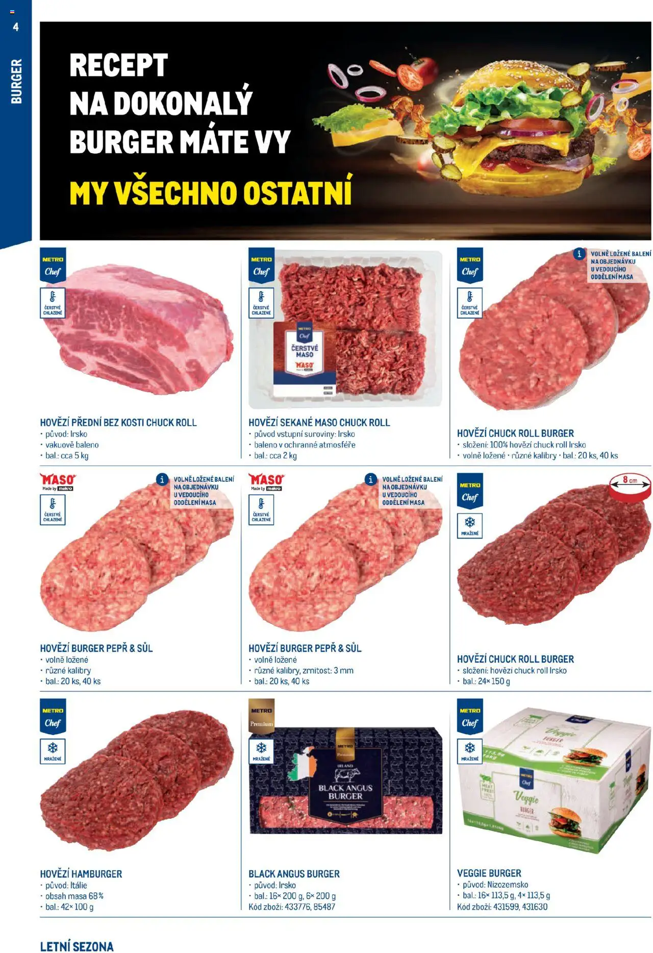 Makro leták - Letní sezona od 17.07.2025 | Strana: 4 | Produkty: Veggie, Hovězí, Hovězí burger, Maso