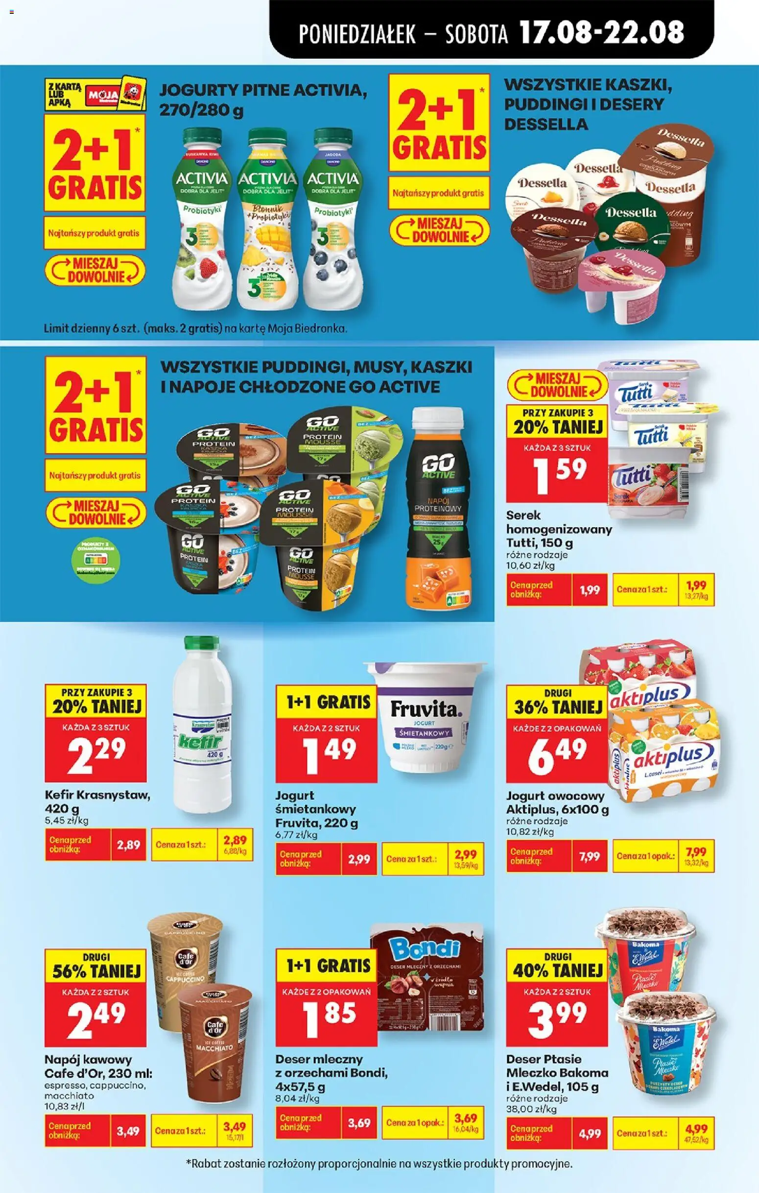 Biedronka gazetka od poniedziałku od 17.08.2026 | Strona: 51 | Produkty: Jogurt śmietankowy, Serek homogenizowany, Jogurty pitne, Probiotyki