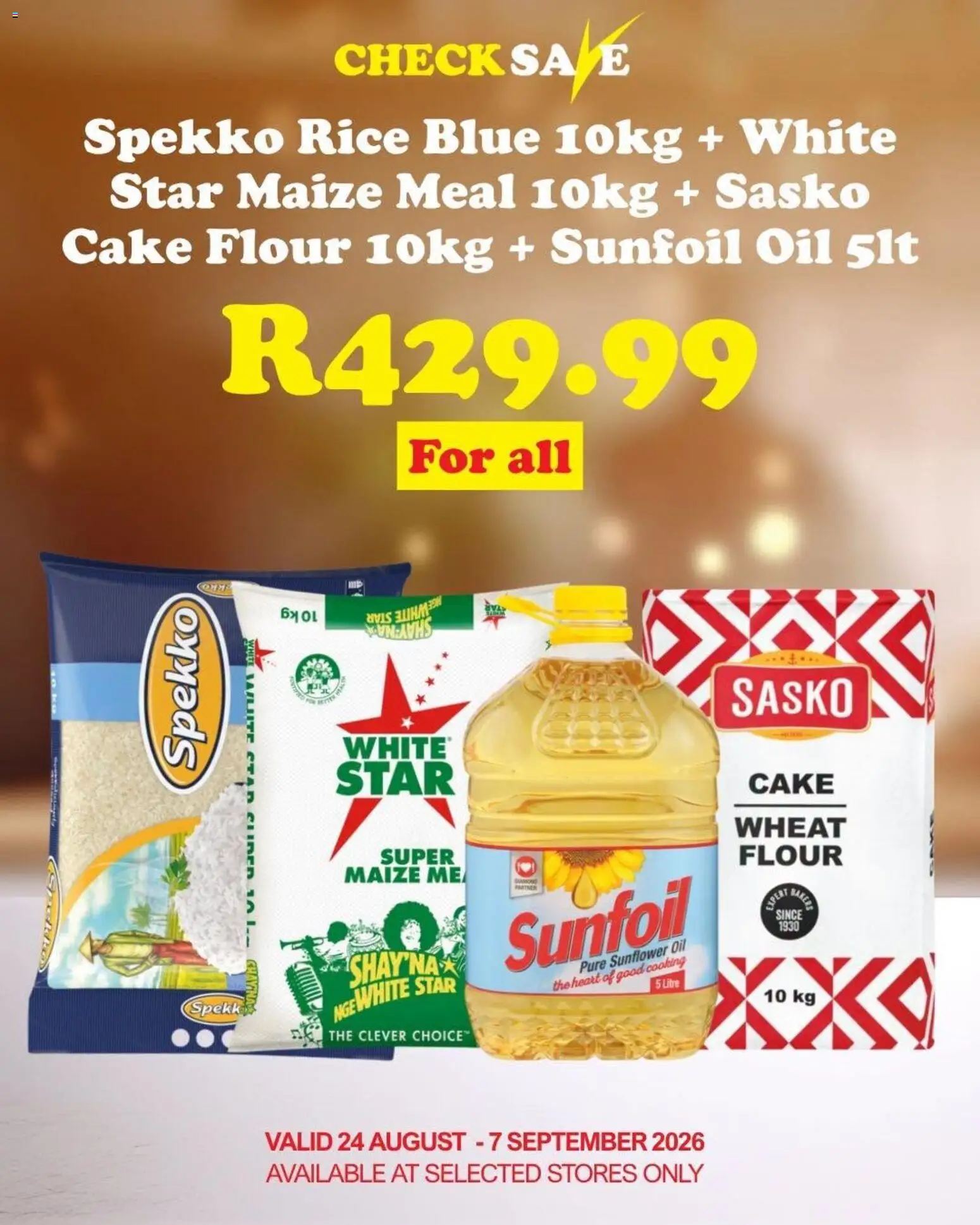 New Check Save catalogue – valid from 24/08/2026 | Page: 2 | Products: Cake, Maize meal, Oil, Rice