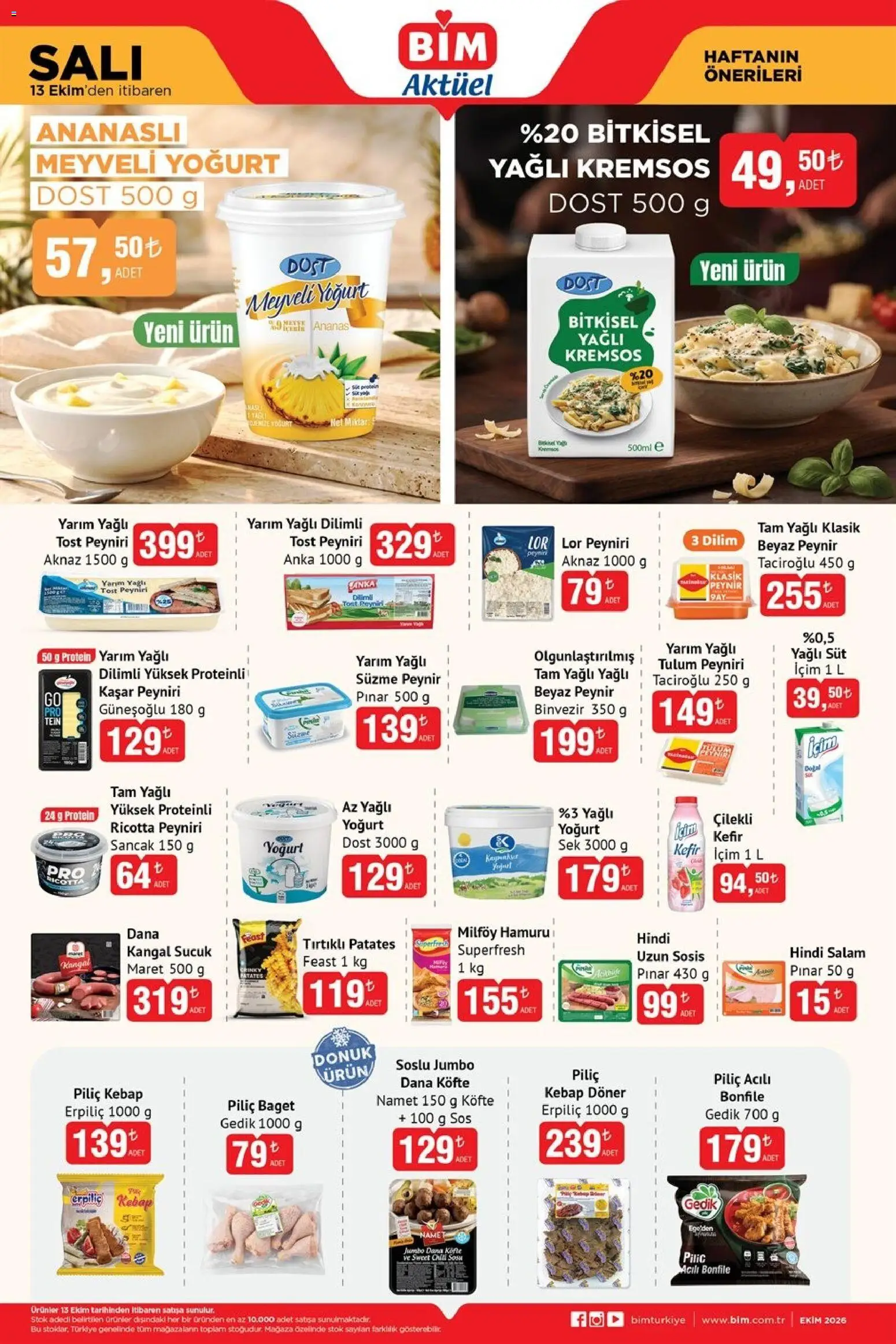 BİM - Katalog Salı - 13 Ekim 2026 tarihinden itibaren geçerlidir | Sayfa: 2 | Ürünler: Meyveli yoğurt, Süt, Patates, Sosis