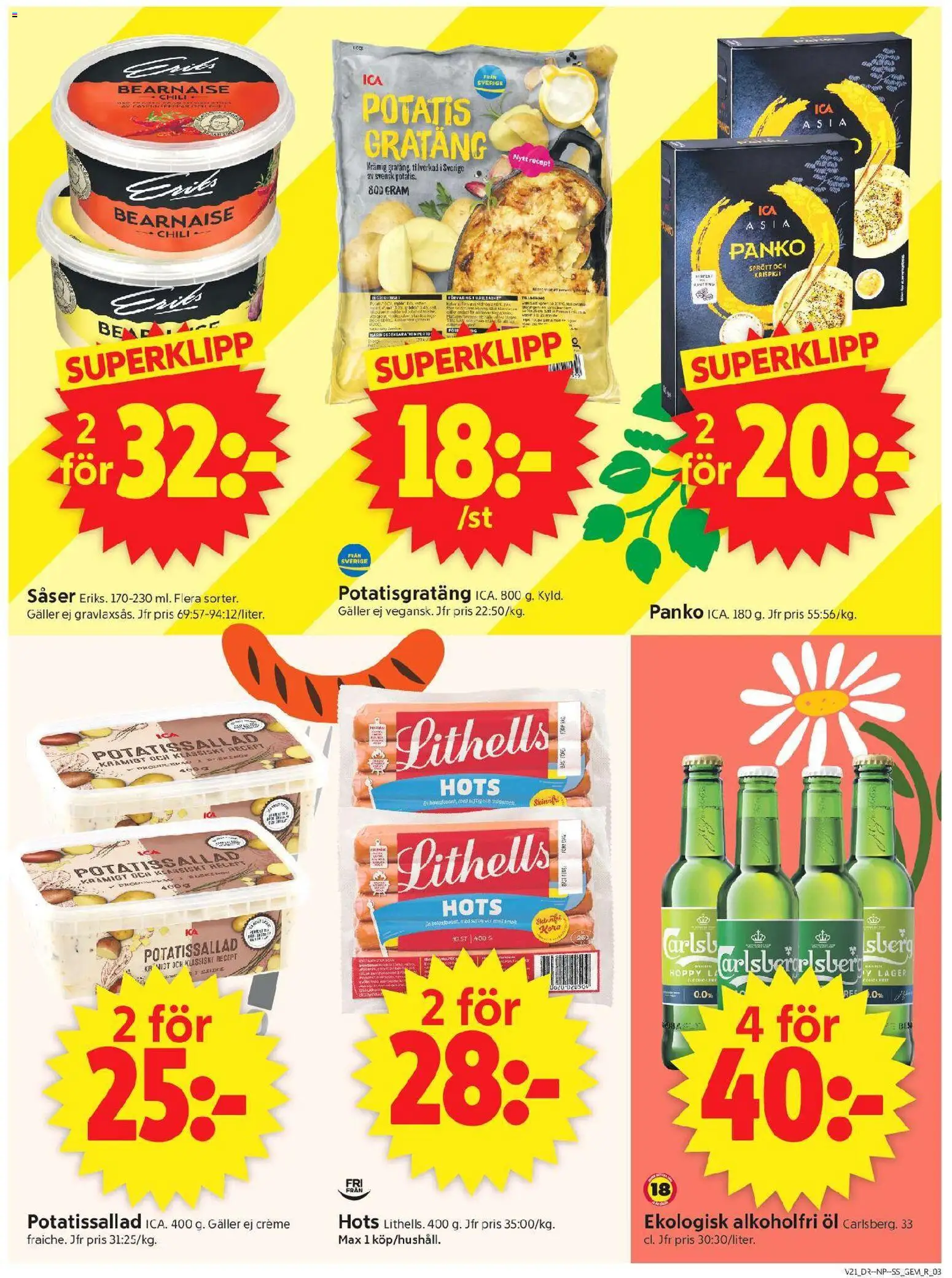 ICA Supermarket reklamblad aktuell från 18.05.2026 | Sida: 3 | Produkter: Potatissallad, Potatisgratäng, Öl, Potatis