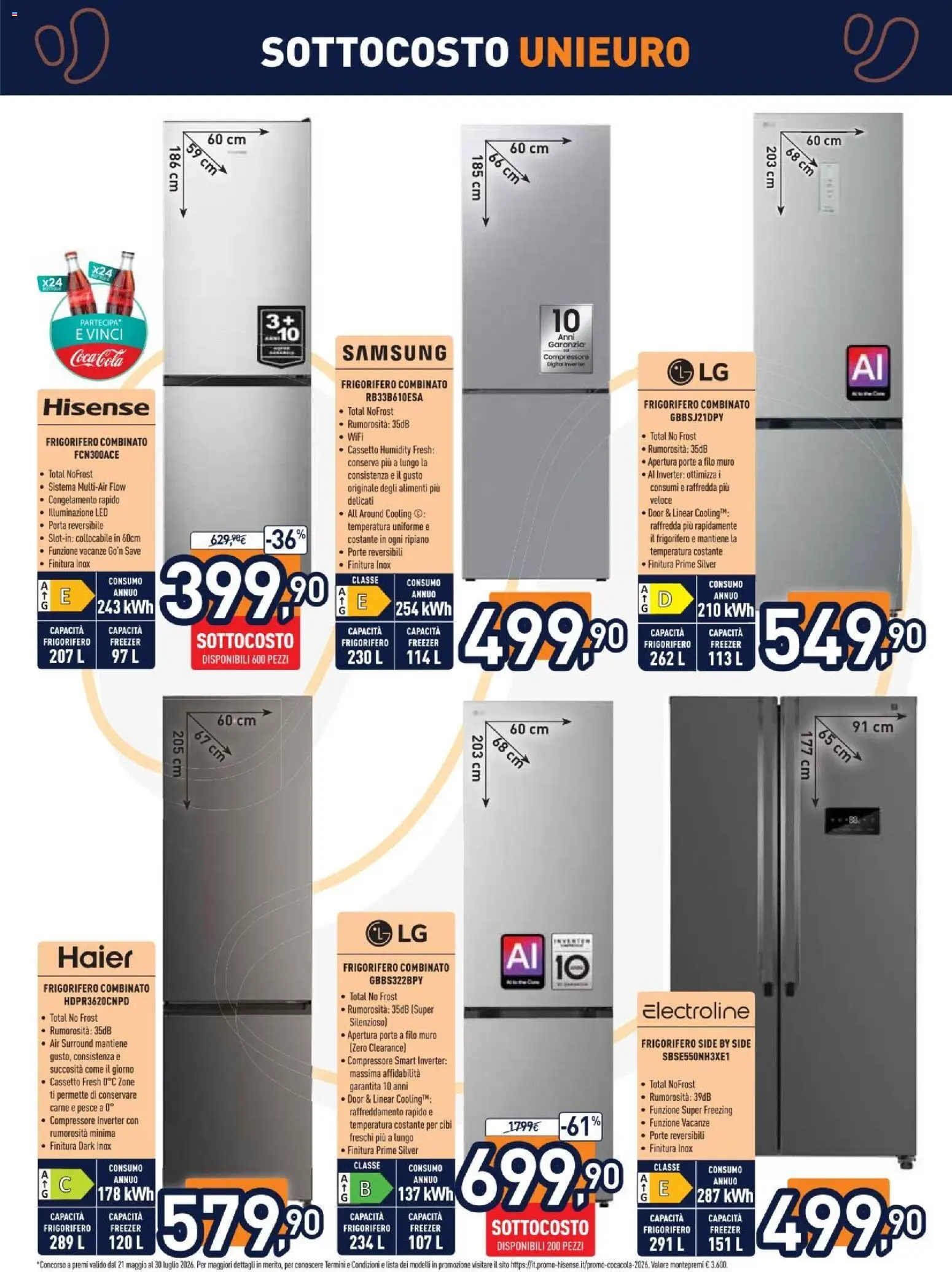 Volantino Unieuro del 27/07/2026 | Pagina: 23 | Prodotti: Pesce, Frigorifero combinato, Coca Cola, Samsung
