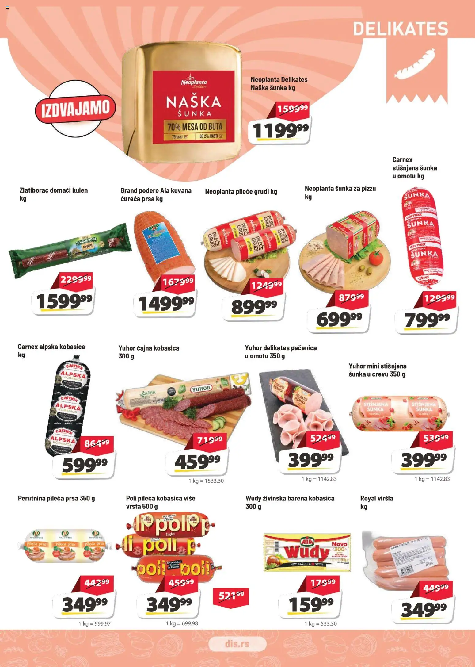 Super DIS katalog - važi od 29.10.2026 | Strana: 3 | Proizvode: Ćureća prsa, Šunka, Kobasica, Pečenica