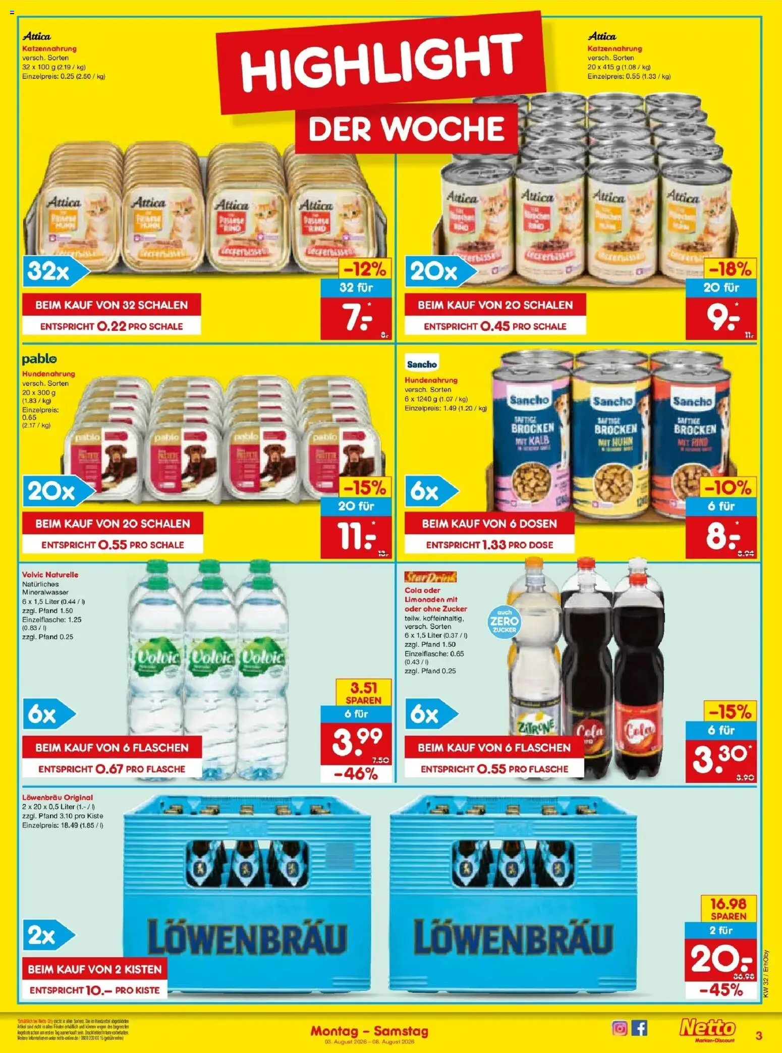 Netto Marken-Discount Prospekt Velden – gültig ab 03.08.2026 | Seite: 3 | Produkte: Cola, Zucker, Zitrone, Volvic
