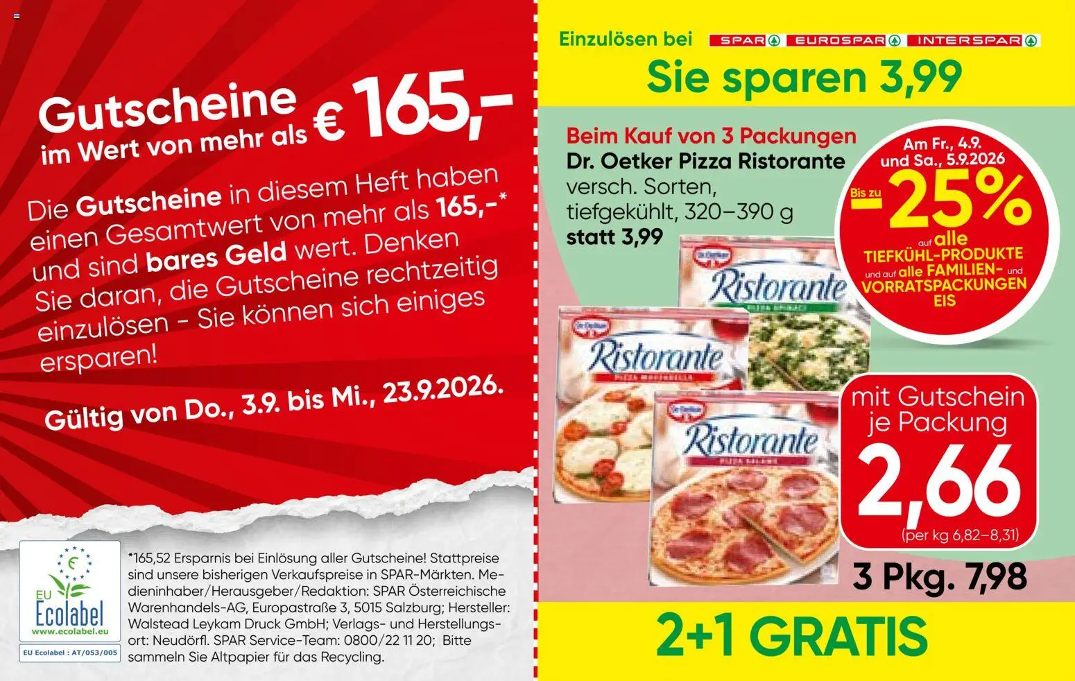 Spar Gutscheinheft gültig ab 03.09.2026 | Seite: 2 | Produkte: Pizza
