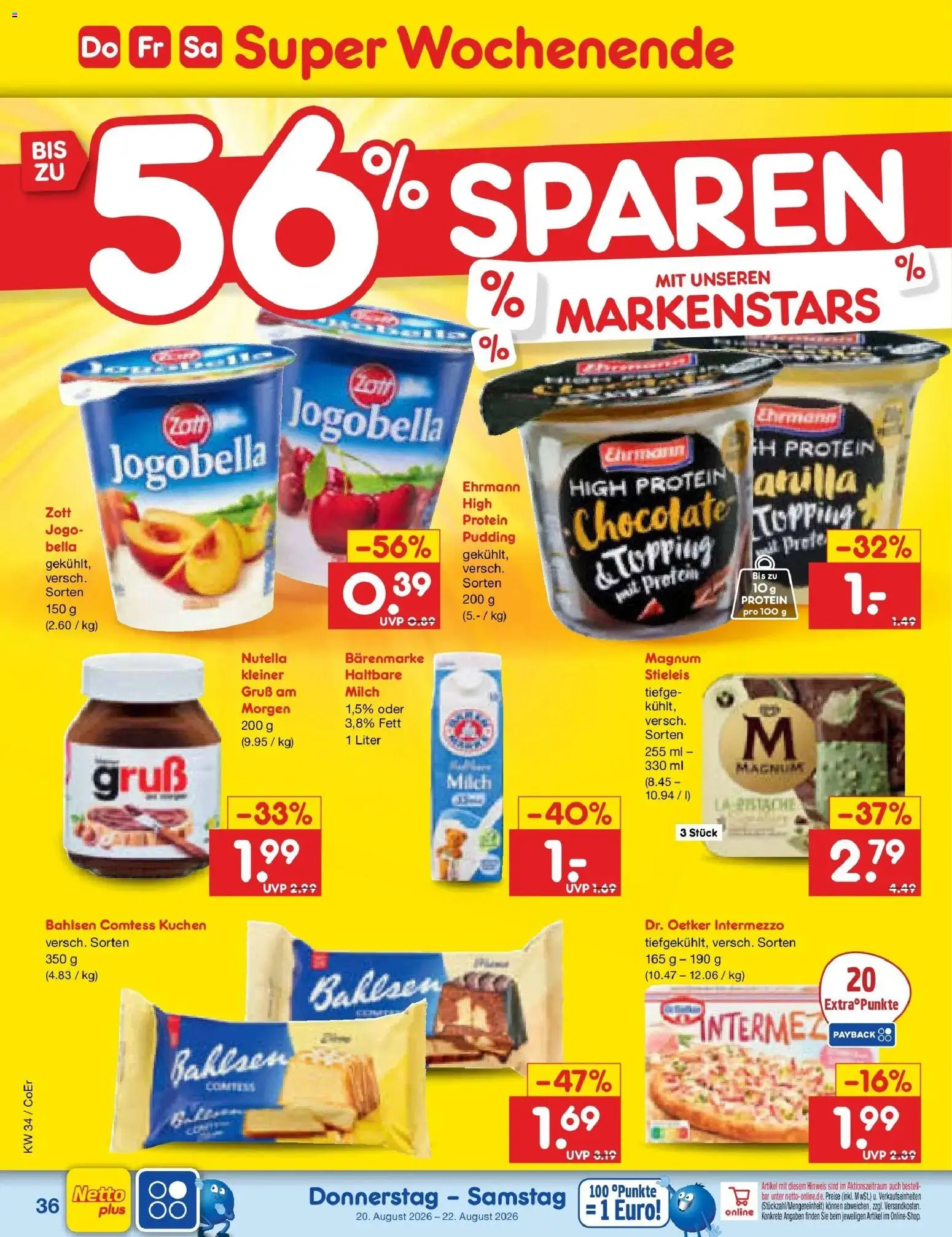 Netto Marken-Discount Prospekt Nordhausen – gültig ab 17.08.2026 | Seite: 54 | Produkte: Milch, Pudding, Nutella, Kuchen