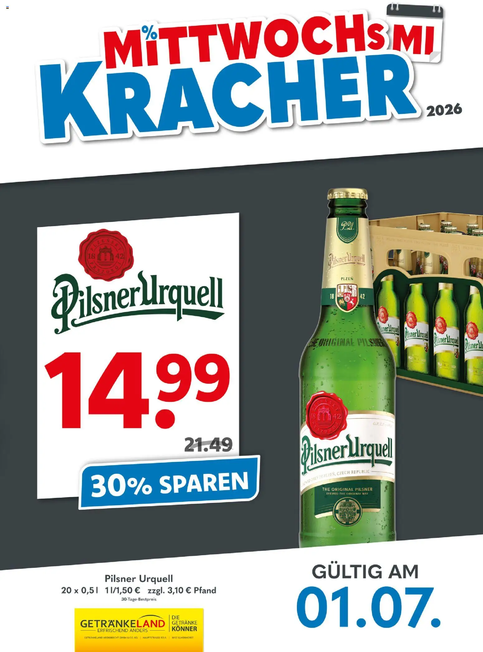 Getränkeland Mittwochs Kracher – gültig ab 01.07.2026 | Seite: 1 | Produkte: Pilsner urquell