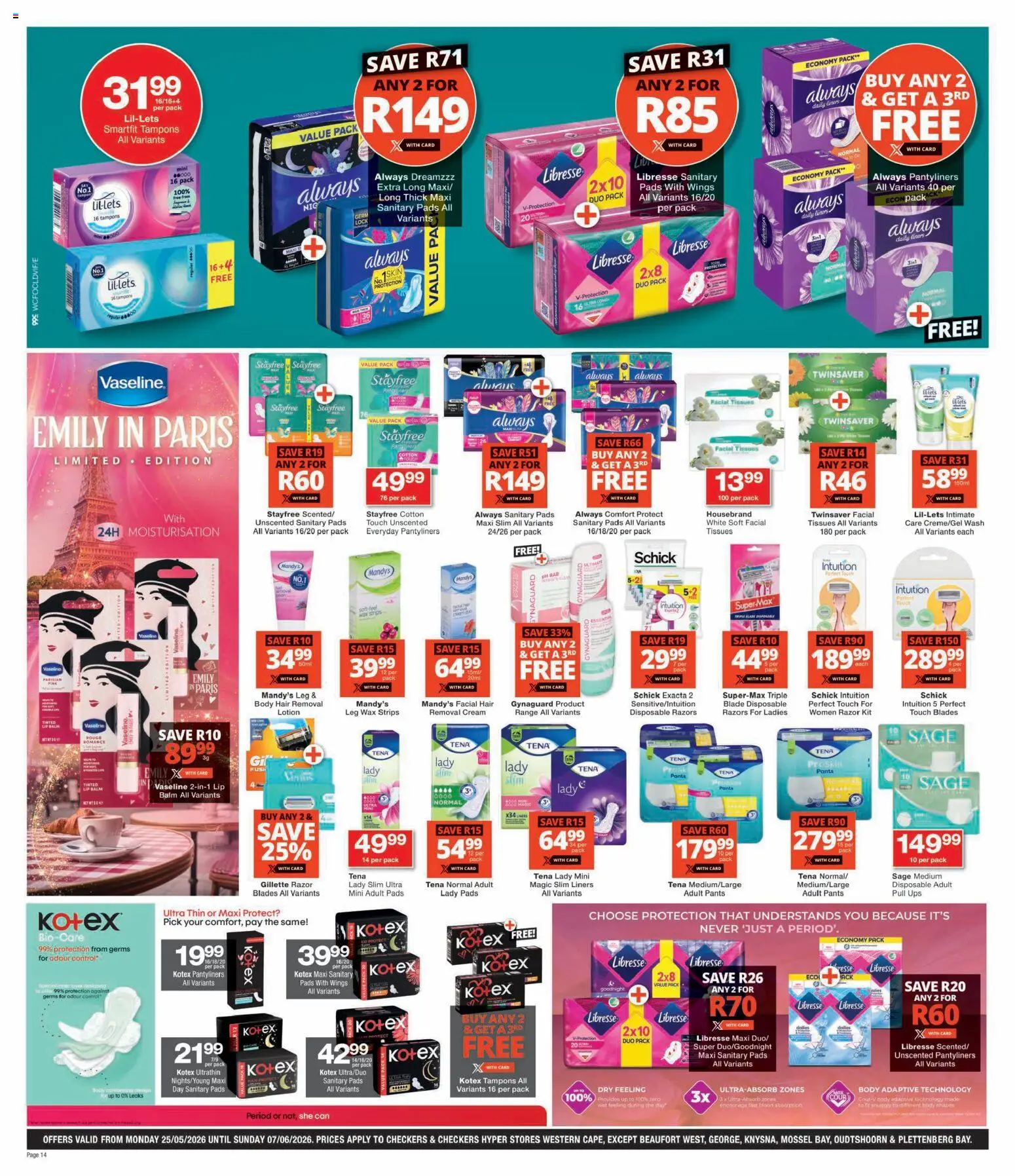 New Checkers catalogue – valid from 25.05.2026 | Page: 14 | Products: Lock, Wax, Razors, Tissues