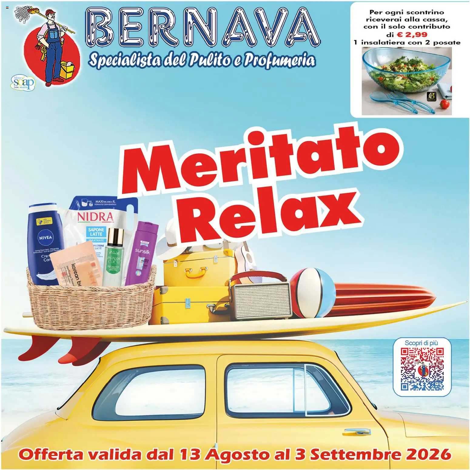 Volantino Bernava del 13/08/2026 | Pagina: 1 | Prodotti: Posate, Sapone, Latte idratante, Latte