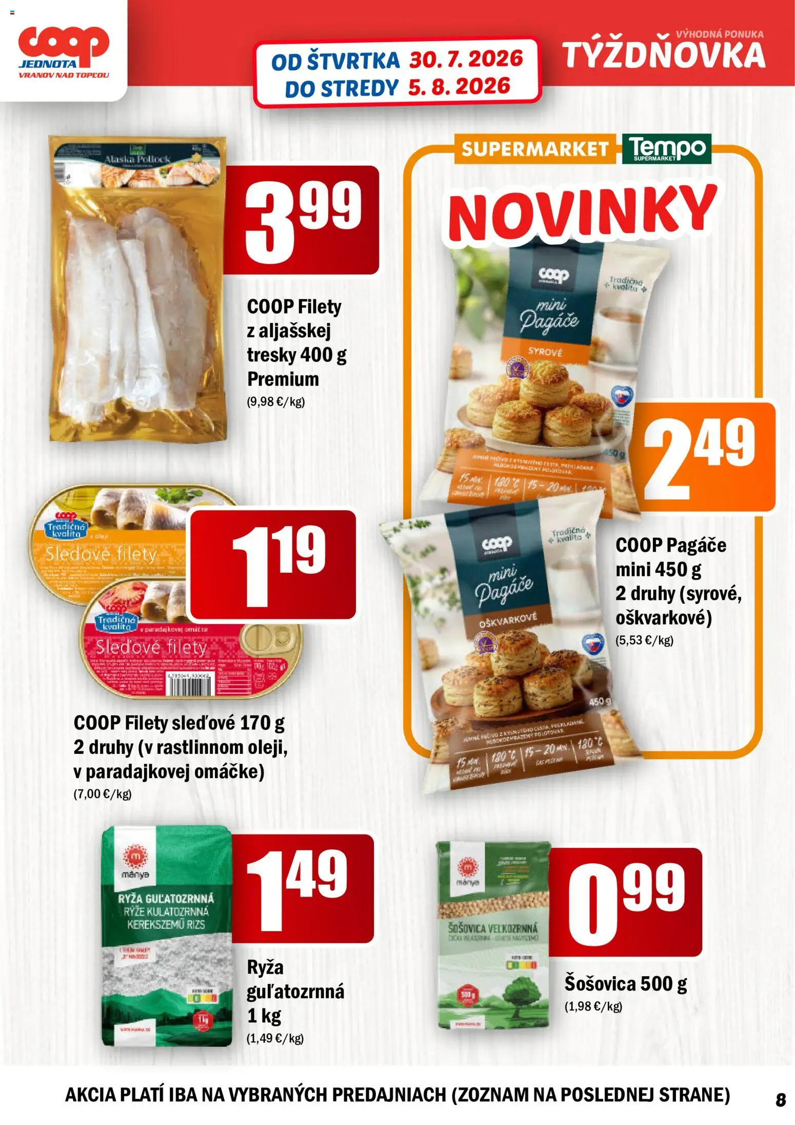Nové COOP Jednota akcie – leták je platný od 30.07.2026 | Strana: 8 | Produkty: Ryža, Šošovica, Maska