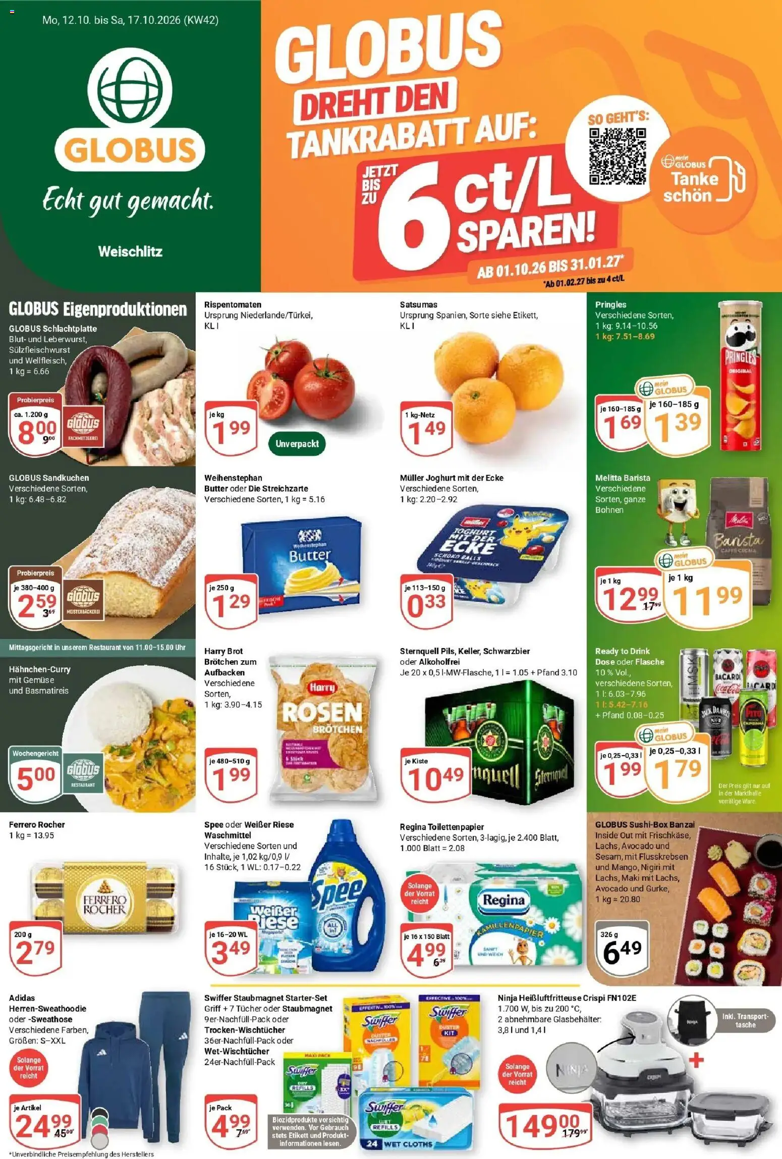 Globus Prospekt Weischlitz (ab 12.10.2026) » Angebote online | Seite: 1 | Produkte: Ferrero rocher, Waschmittel, Heißluftfritteuse, Uhr