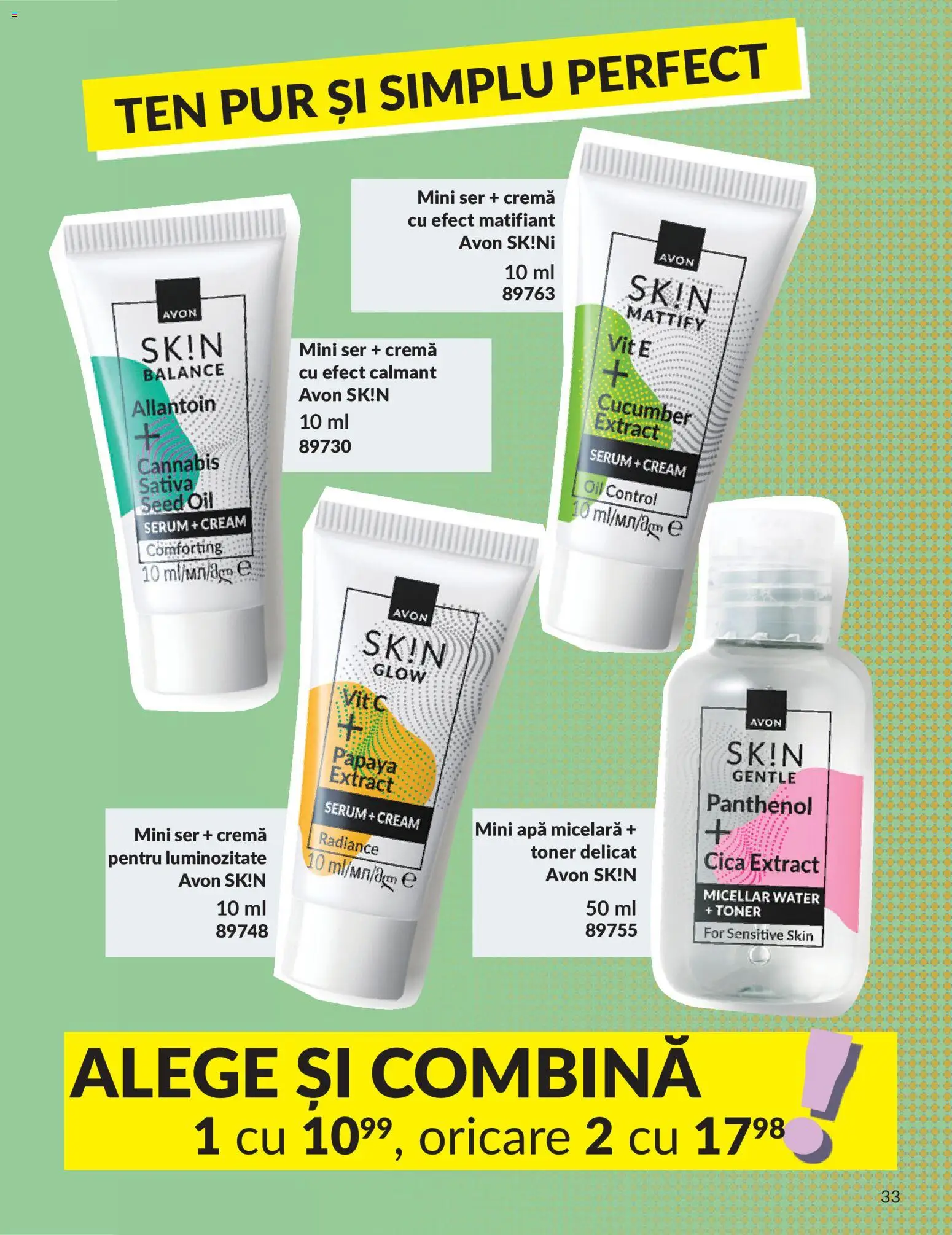 Noul catalog Avon – valabil de la 09.07.2026 | Pagină: 33 | Produse: Serum, Apă micelară, Boncuklu Oyuncakları, Apă