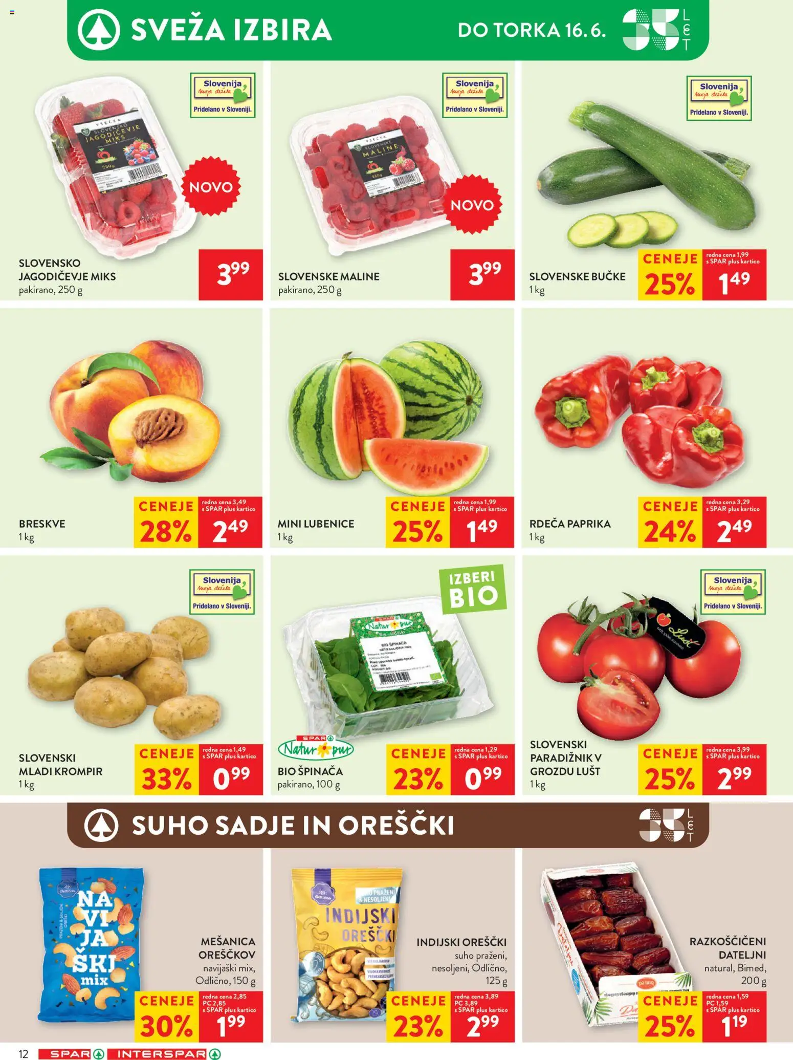 Novi Spar katalog ponudbe – veljaven od 10.06.2026 | Stran: 18 | Izdelki: Suho sadje, Paradiznik, Maline, Orescki