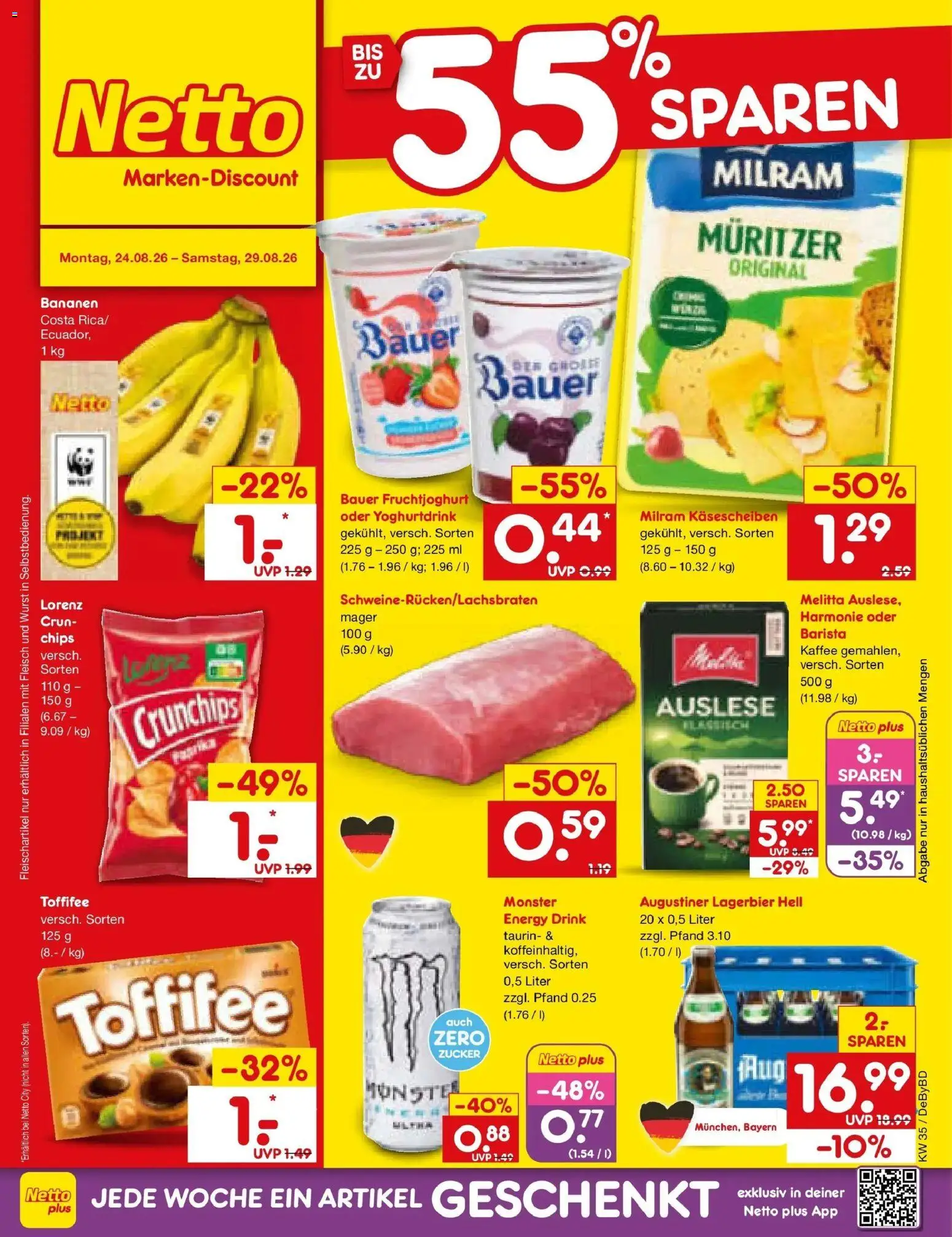 Netto Marken-Discount Prospekt Buttenwiesen – gültig ab 24.08.2026 | Seite: 1 | Produkte: Melitta, Kaffee, Wurst, Fleisch