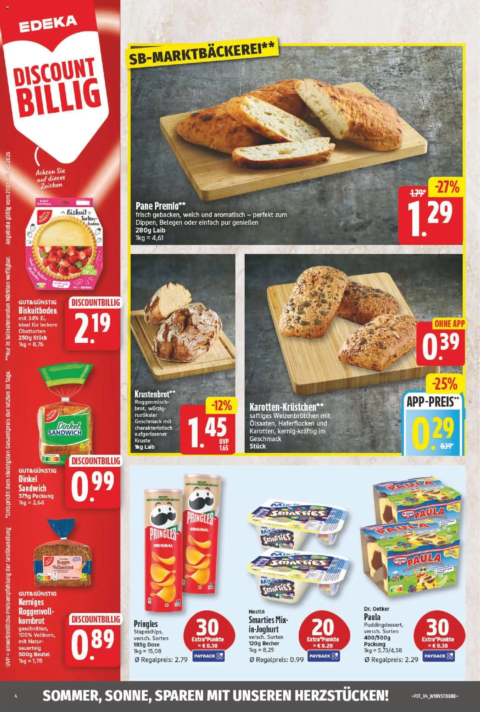 NP Discount Prospekt – gültig ab 27.07.2026 | Seite: 4 | Produkte: Vollkornbrot, Smarties, Pane, Pringles