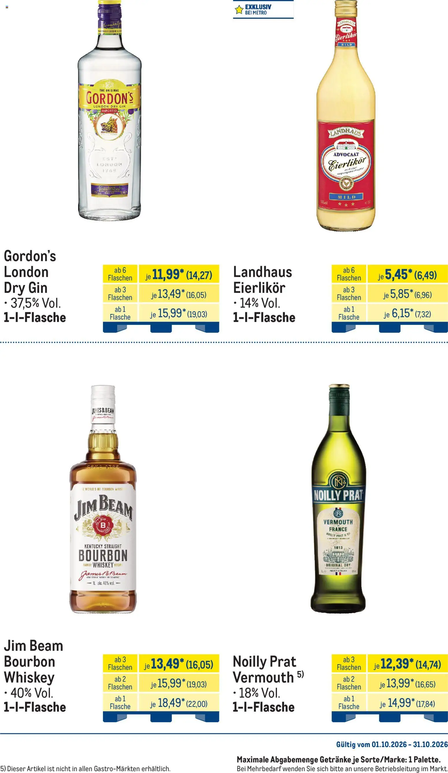 Metro Monats-Menü – gültig ab 01.10.2026 | Seite: 35 | Produkte: Jim beam, Bourbon, Gin, Whiskey