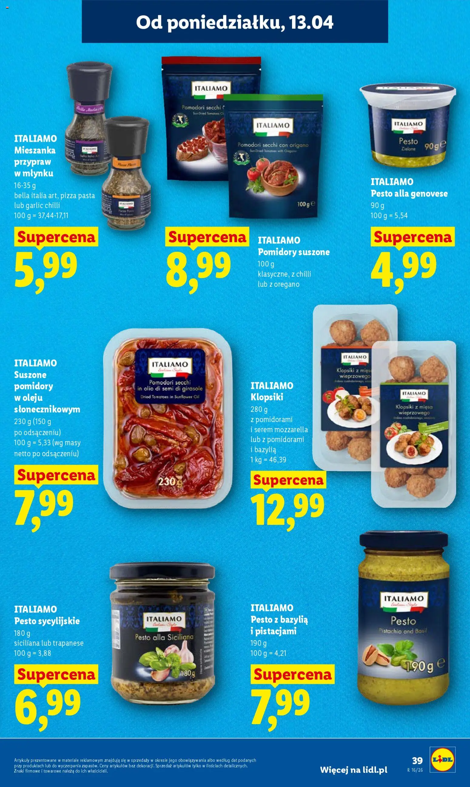 Lidl gazetka od 13.04.2026 | Strona: 39 | Produkty: Oregano, Pesto, Suszone pomidory, Pomidory