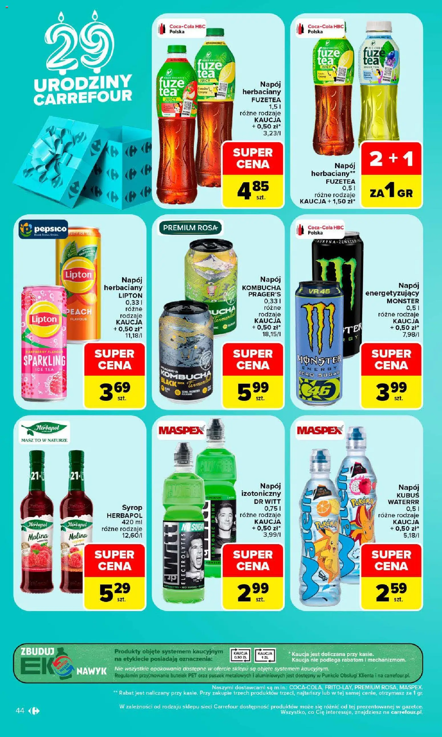 Carrefour gazetka od 19.10.2026 | Strona: 44 | Produkty: Malina, Kubuś, Ice Tea, Kombucha