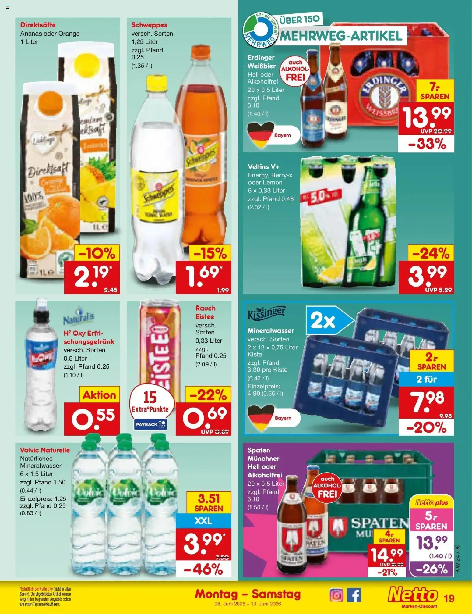 Netto Marken-Discount Prospekt Bad Friedrichshall – gültig ab 08.06.2026 | Seite: 31 | Produkte: Erdinger, Weißbier, Schweppes, Volvic