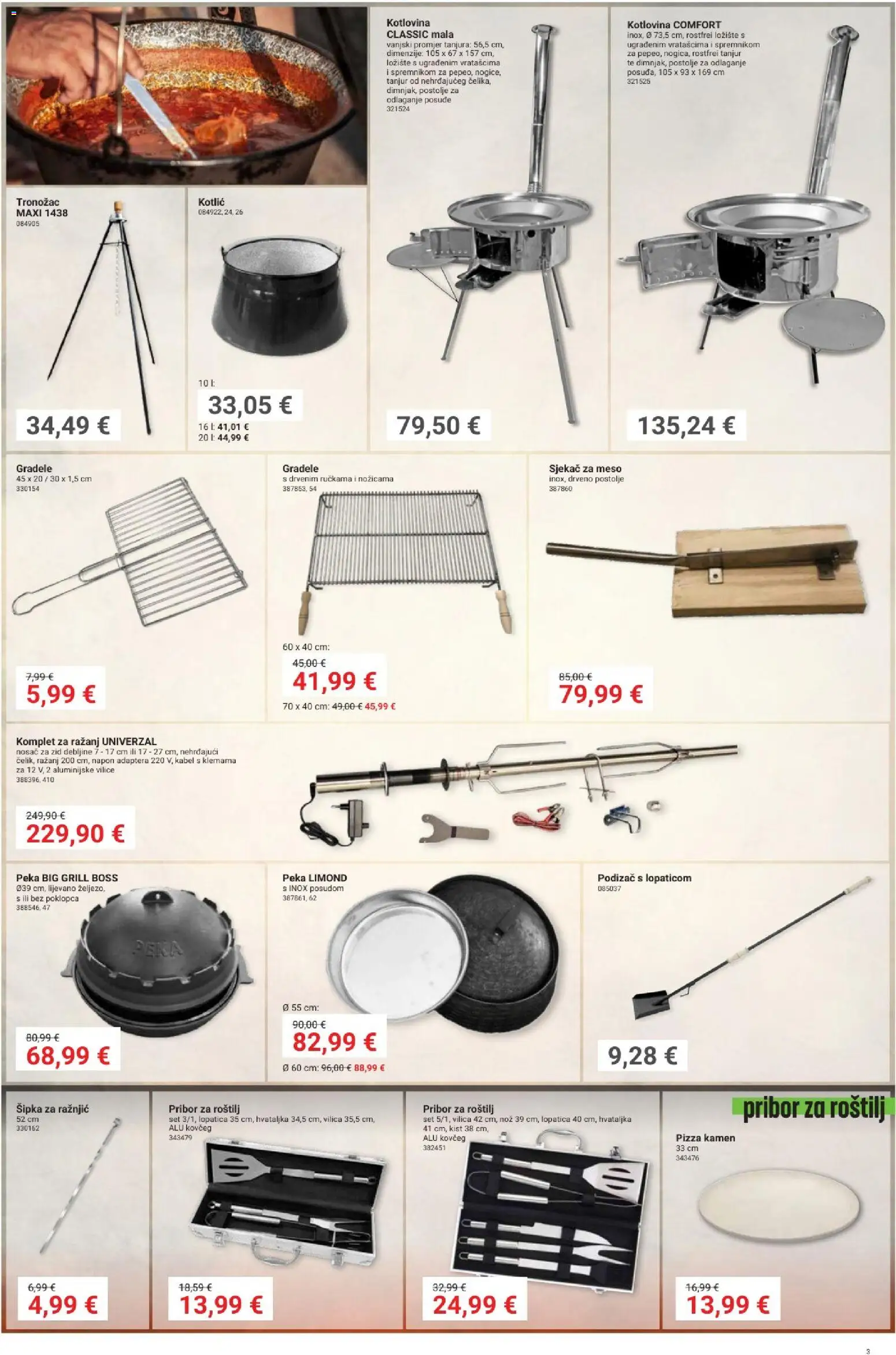 Pevex katalog | vrijedi od 16.04.2026 | Stranica: 3 | Proizvodi: Roštilj, Pizza, Nož, Hvataljka