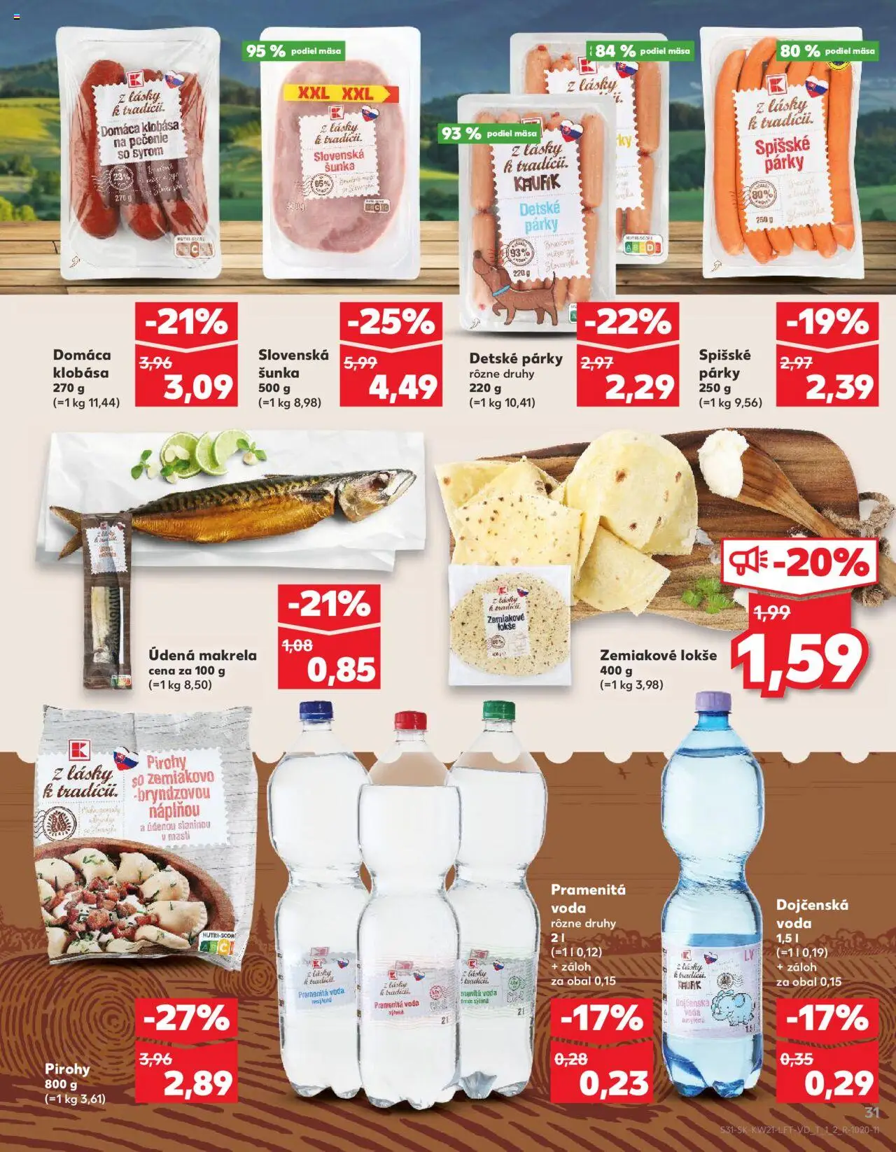 Nové Kaufland akcie – leták je platný od 22.05.2025 | Strana: 31 | Produkty: Pirohy, Šunka, Voda, Párky