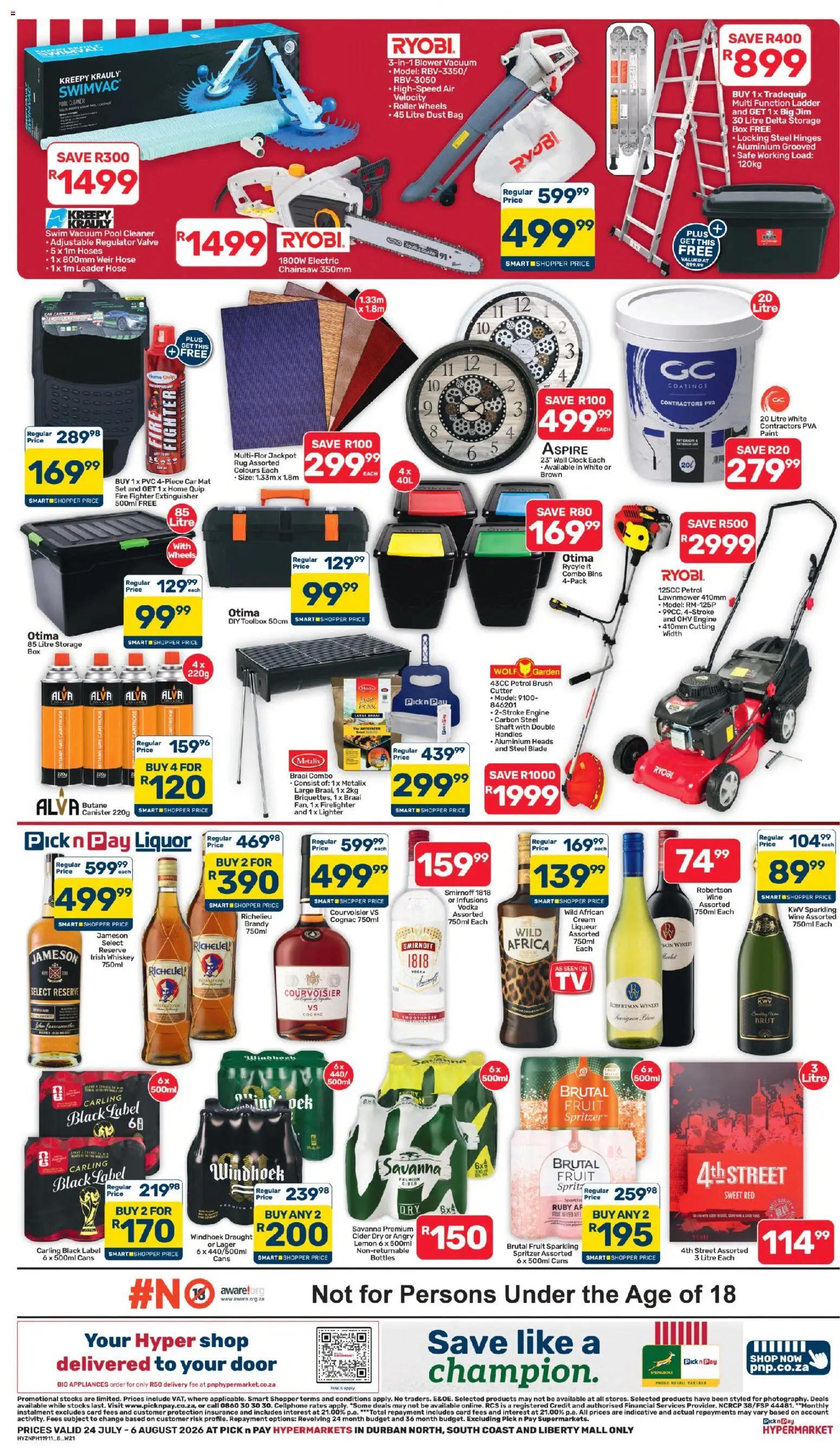 New Pick n Pay catalogue – valid from 24/07/2026 | Page: 8 | Products: Cutter, Chainsaw, Cider, Whiskey