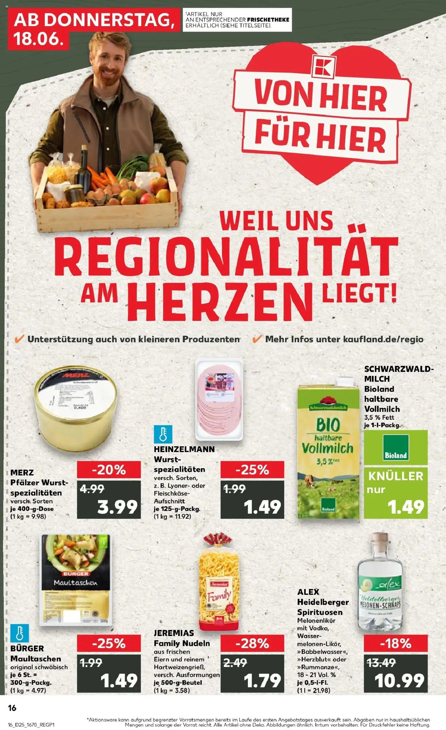 Kaufland Prospekt Sinsheim – gültig ab 14.06.2026 | Seite: 25 | Produkte: Milch, Burger, Wasser, Wurst