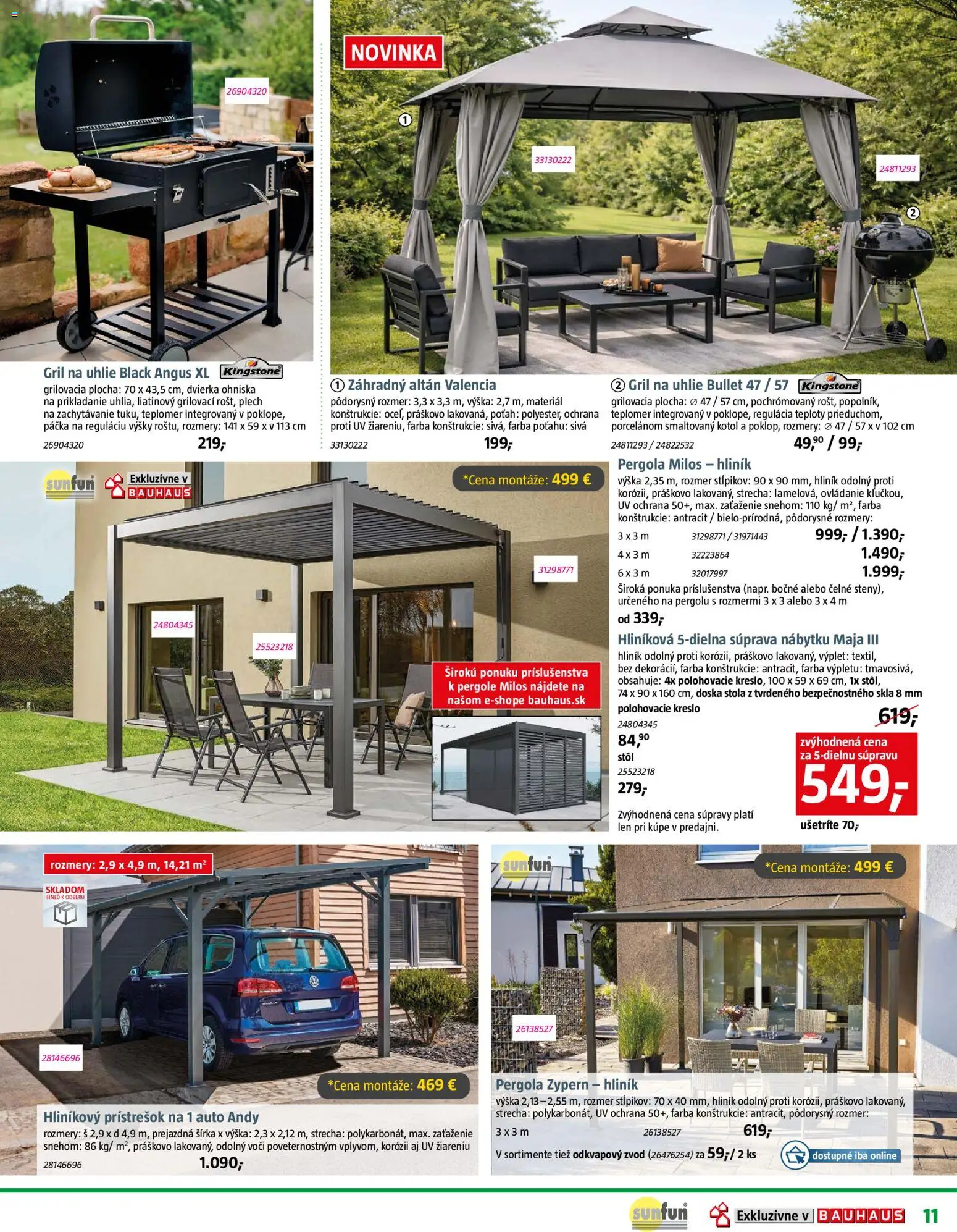 Nové Bauhaus akcie – leták je platný od 23.03.2026 | Strana: 11 | Produkty: Pergola, Gril, Stôl, Polohovacie kreslo