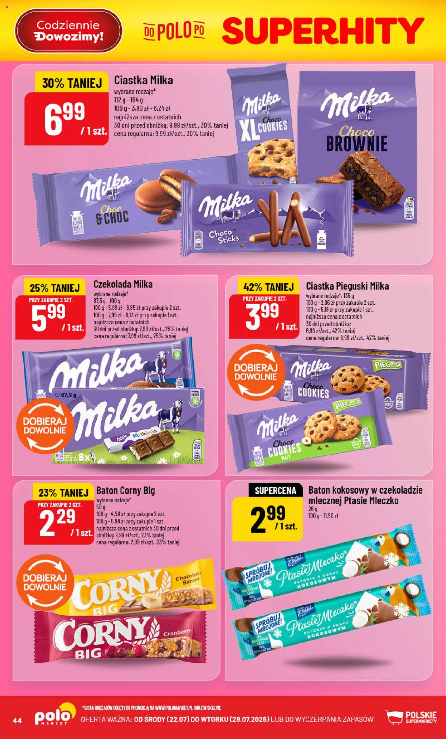POLOmarket gazetka od 22.07.2026 | Strona: 44 | Produkty: Czekolada milka, Milka, Czekolada, Ciastka