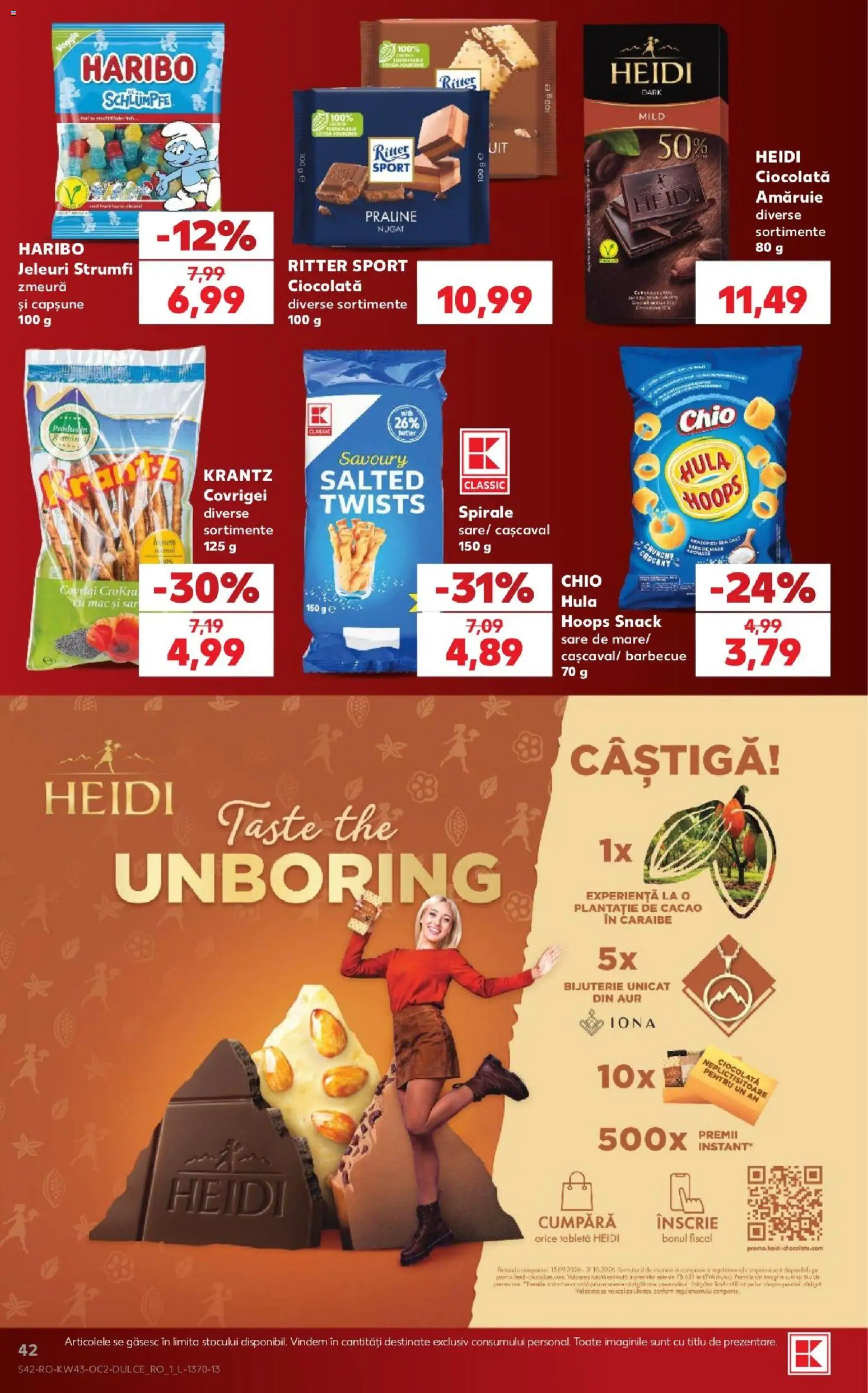 Noul catalog Kaufland – valabil de la 21.10.2026 | Pagină: 42 | Produse: Covrigei, Ritter Sport, Cacao, Jeleuri