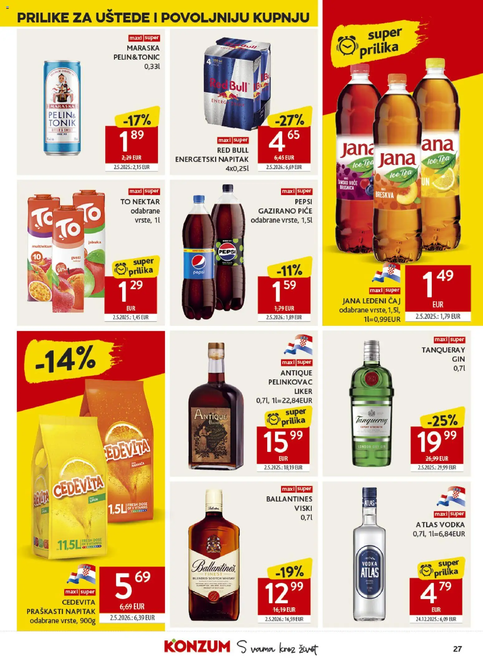 Konzum HR akciós ujság - amely érvényes a következő dátumtól: 2026.07.01. | Oldal: 27 | Termékek: Pepsi, Ice tea, Red bull, Tea