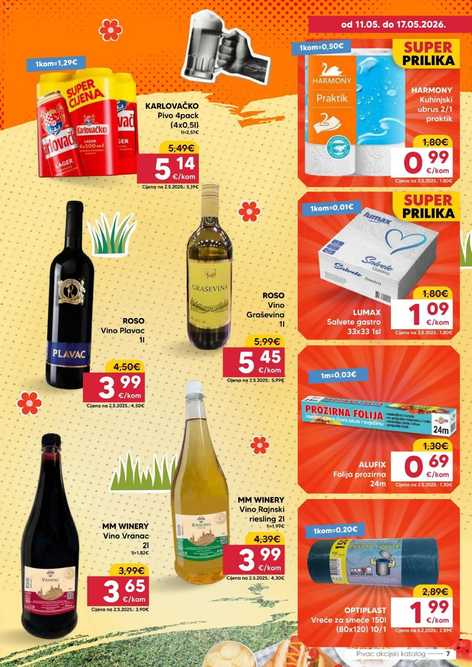 Pivac katalog | vrijedi od 11.05.2026 | Stranica: 7 | Proizvodi: Karlovačko, Pivo, Salvete, Vreće za smeće