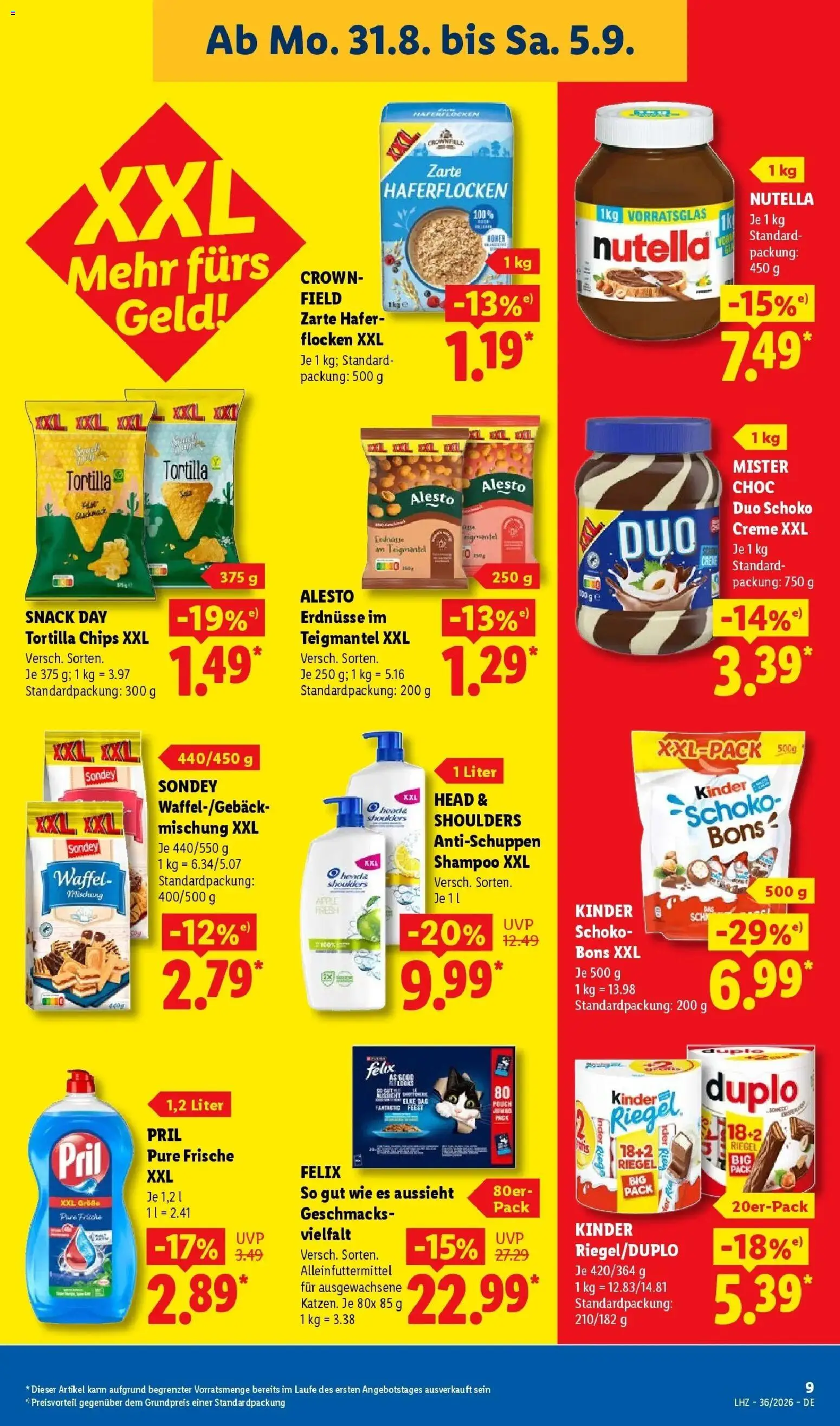 Lidl Prospekt Hof-innenstadt (ab 31.08.2026) zum Blättern » Angebote | Seite: 17 | Produkte: Erdnüsse, Head & shoulders, Shampoo, Flocken