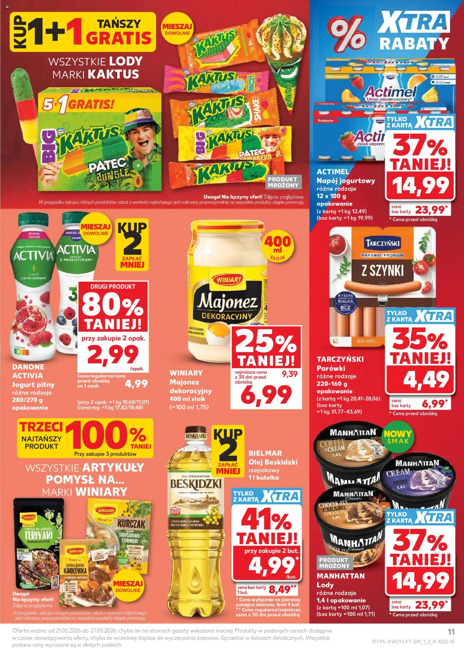 Kaufland Polsko leták od 21.05.2026 | Strana: 11 | Produkty: Olej, Manhattan, Actimel, Karty