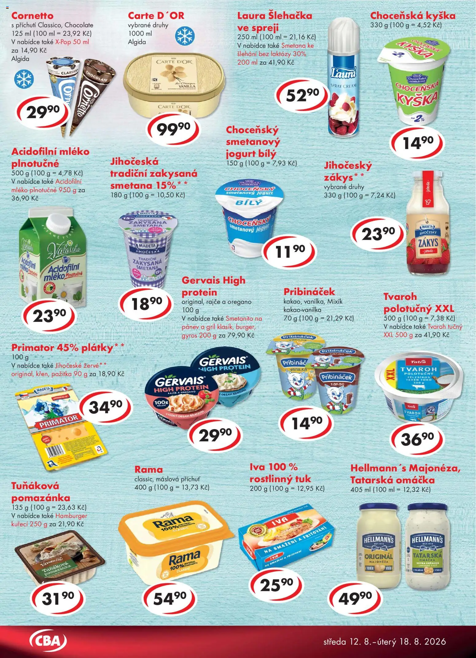 CBA leták - Premium od 12.08.2026 | Strana: 2 | Produkty: Smetanový jogurt, Jogurt, Pribináček, Hellmann's
