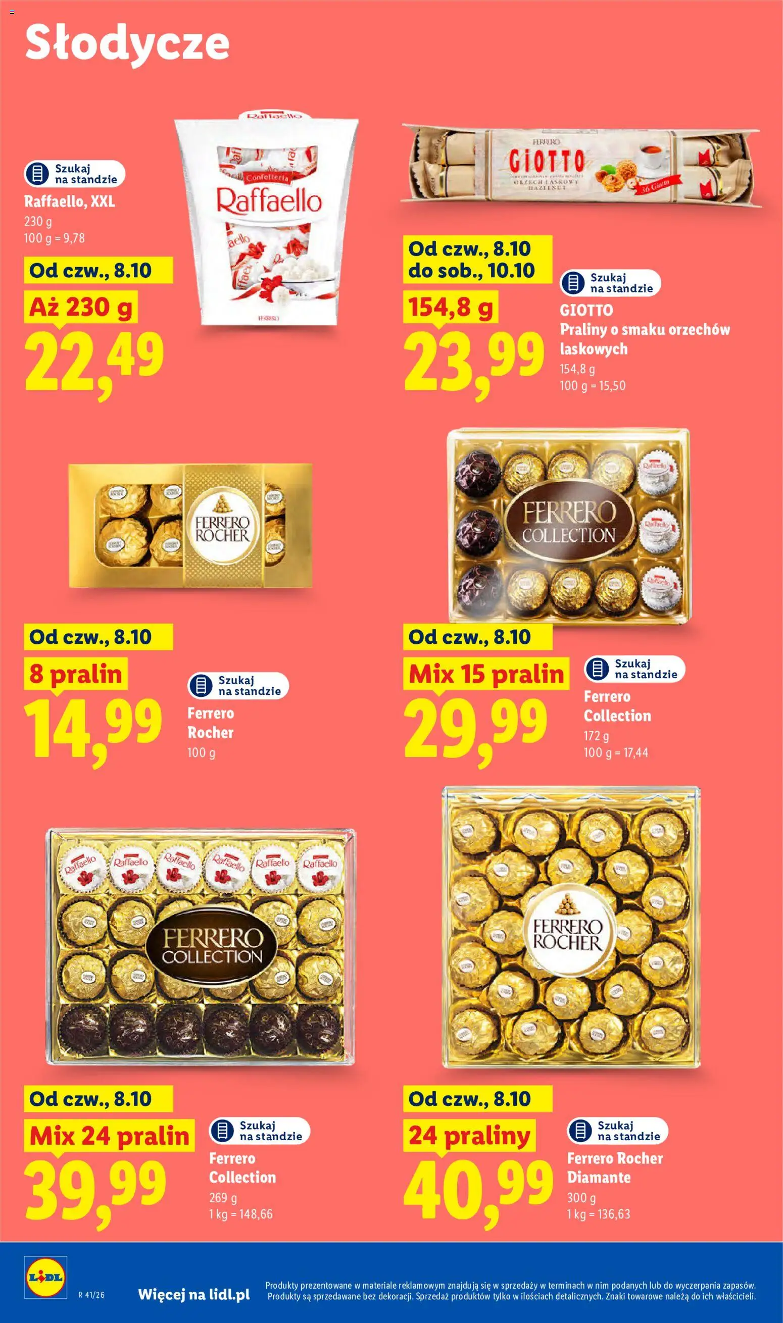 Lidl gazetka od 08.10.2026 | Strona: 62 | Produkty: Słodycze, Ferrero Collection, Praliny, Ferrero rocher