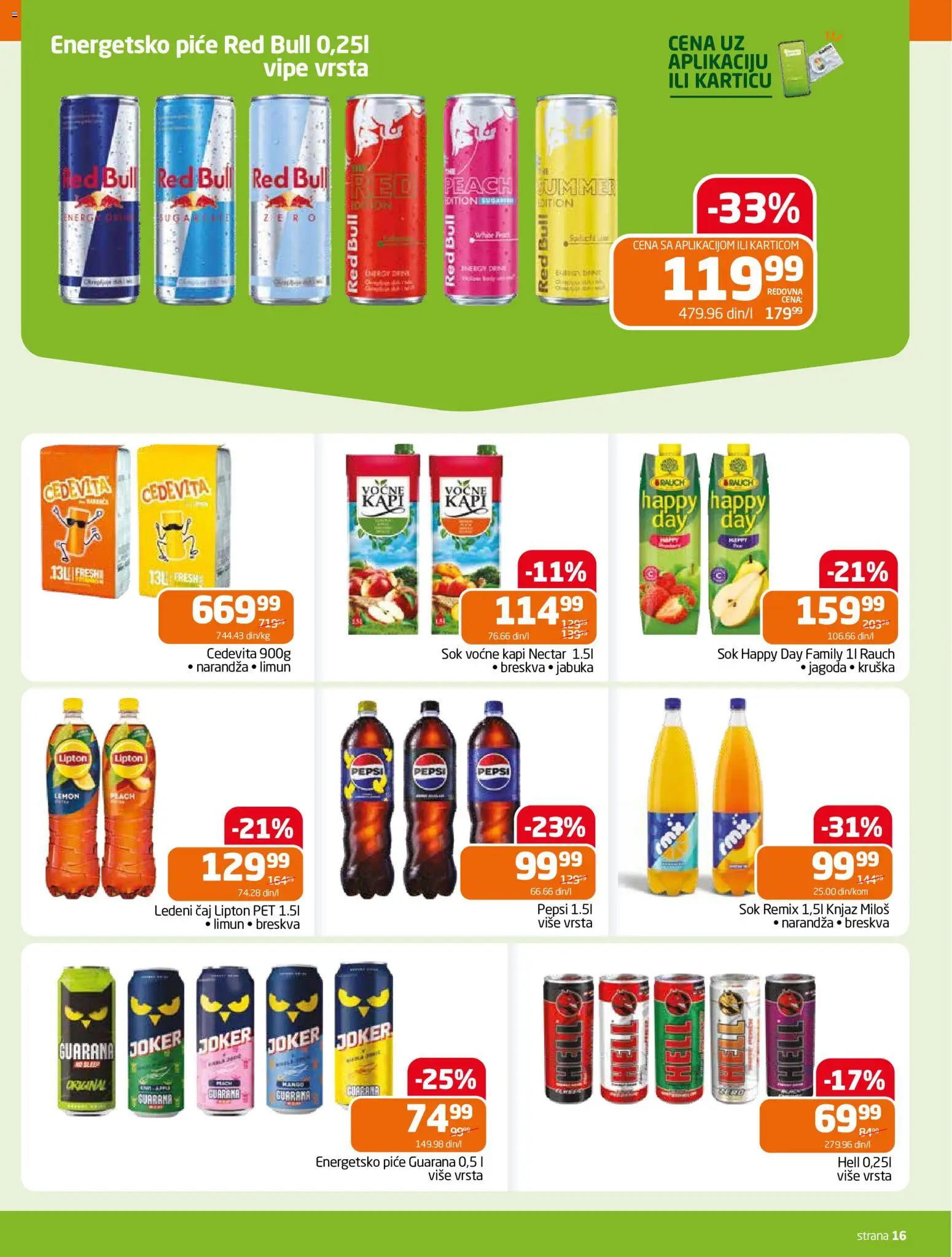 Gomex katalog - važi od 19.08.2026 | Strana: 16 | Proizvode: Sok, Red Bull, Čaj, Pepsi
