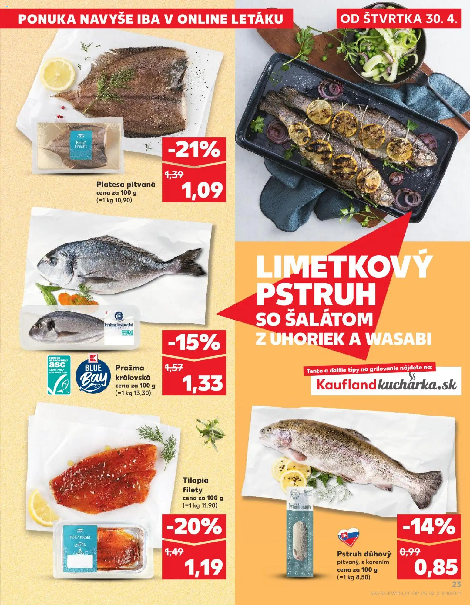 Nové Kaufland akcie – leták je platný od 30.04.2026 | Strana: 23 | Produkty: Pstruh