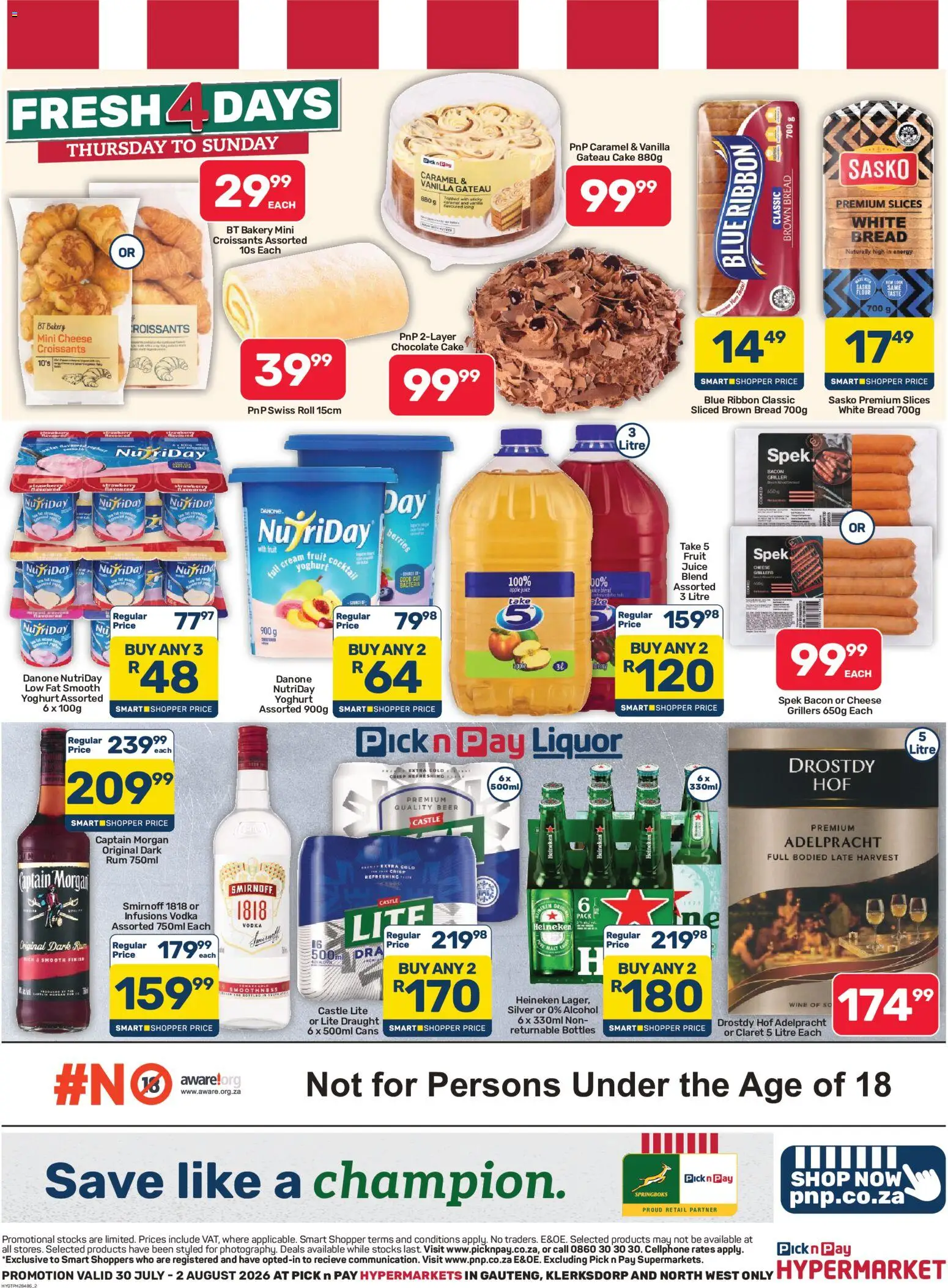New Pick n Pay catalogue – valid from 30/07/2026 | Page: 2 | Products: Bakery, Bread, Juice, Wine