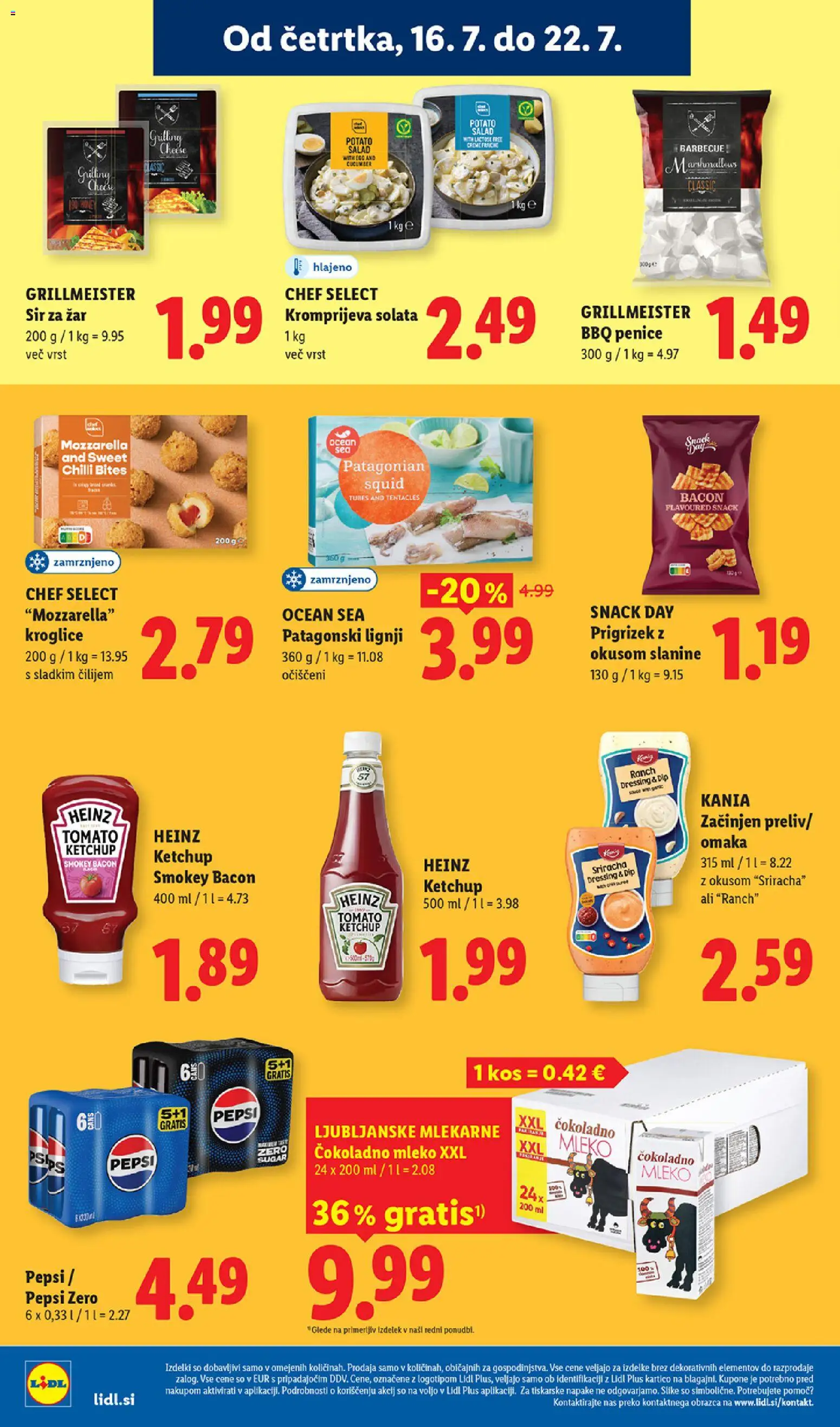 Novi Lidl katalog ponudbe – veljaven od 16.07.2026 | Stran: 16 | Izdelki: Lignji, Mleko, Sir, Solata