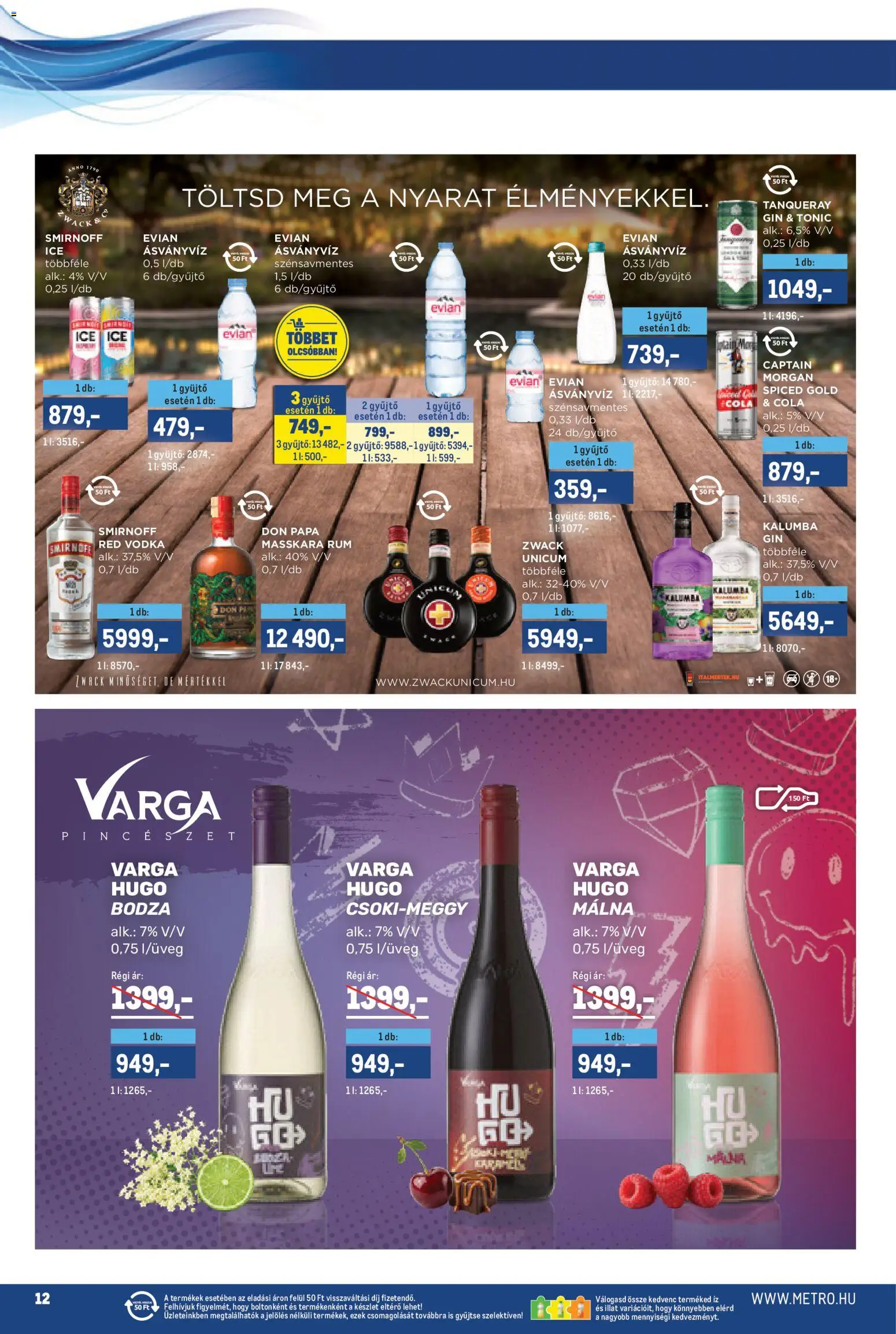 Metro akciós ujság - amely érvényes a következő dátumtól: 2026.07.16. | Oldal: 12 | Termékek: Cola, Ásványvíz, Gin, Vodka