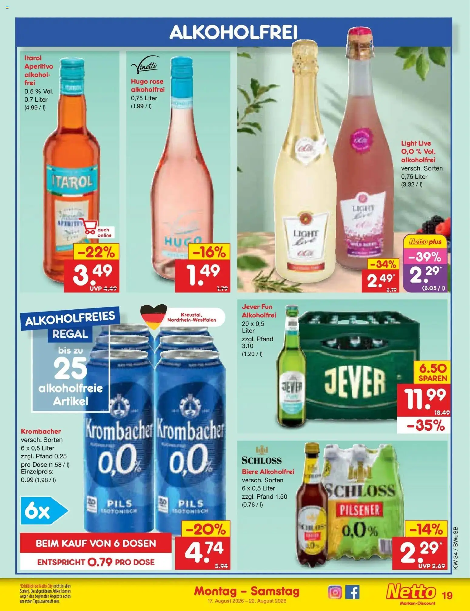 Netto Marken-Discount Prospekt Stemwede-Dielingen – gültig ab 17.08.2026 | Seite: 25 | Produkte: Pils, Alkohol, Jever, Krombacher