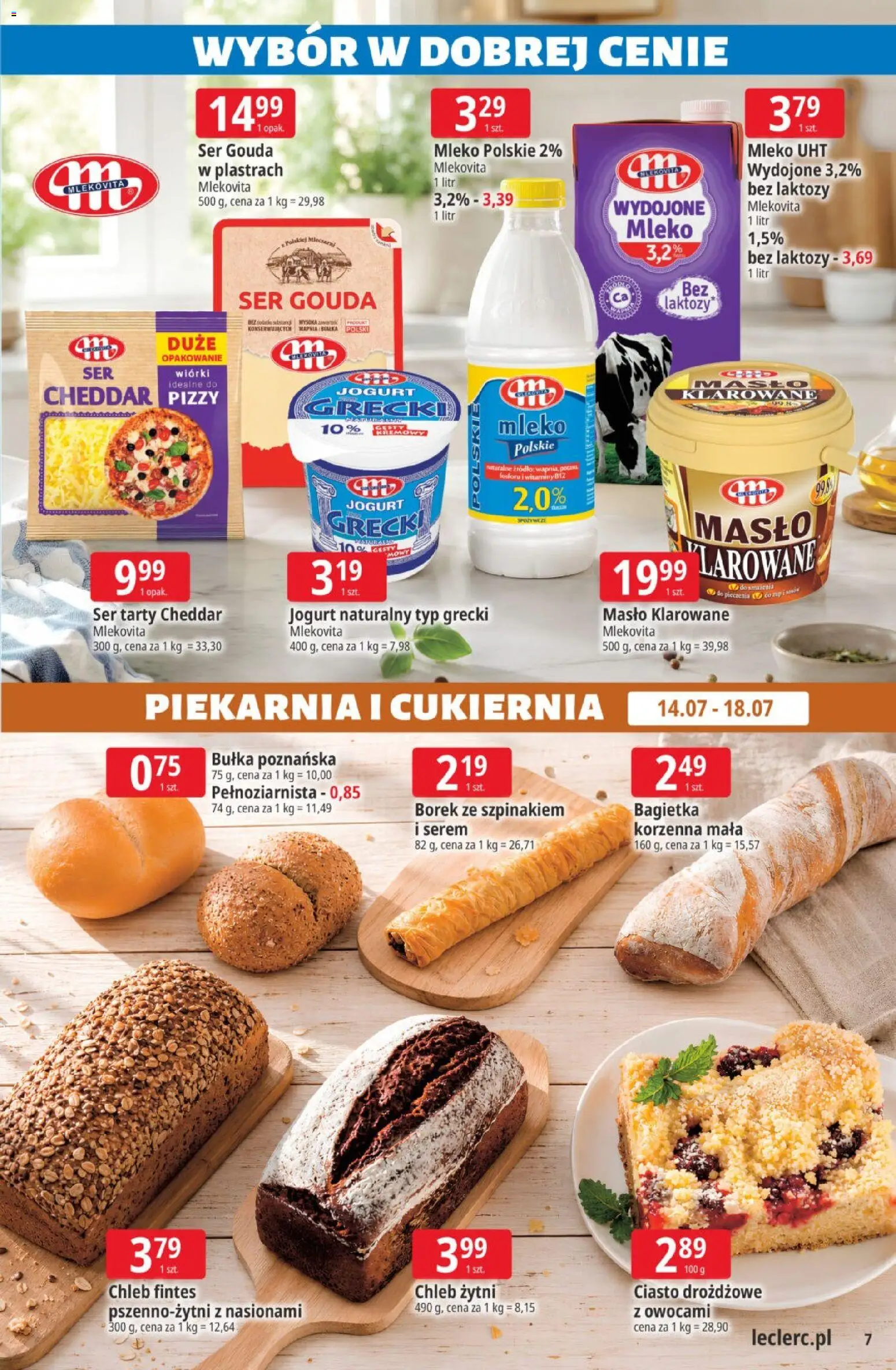 E.Leclerc gazetka od 14.07.2026 | Strona: 7 | Produkty: Masło klarowane, Ciasto, Mleko, Ser gouda
