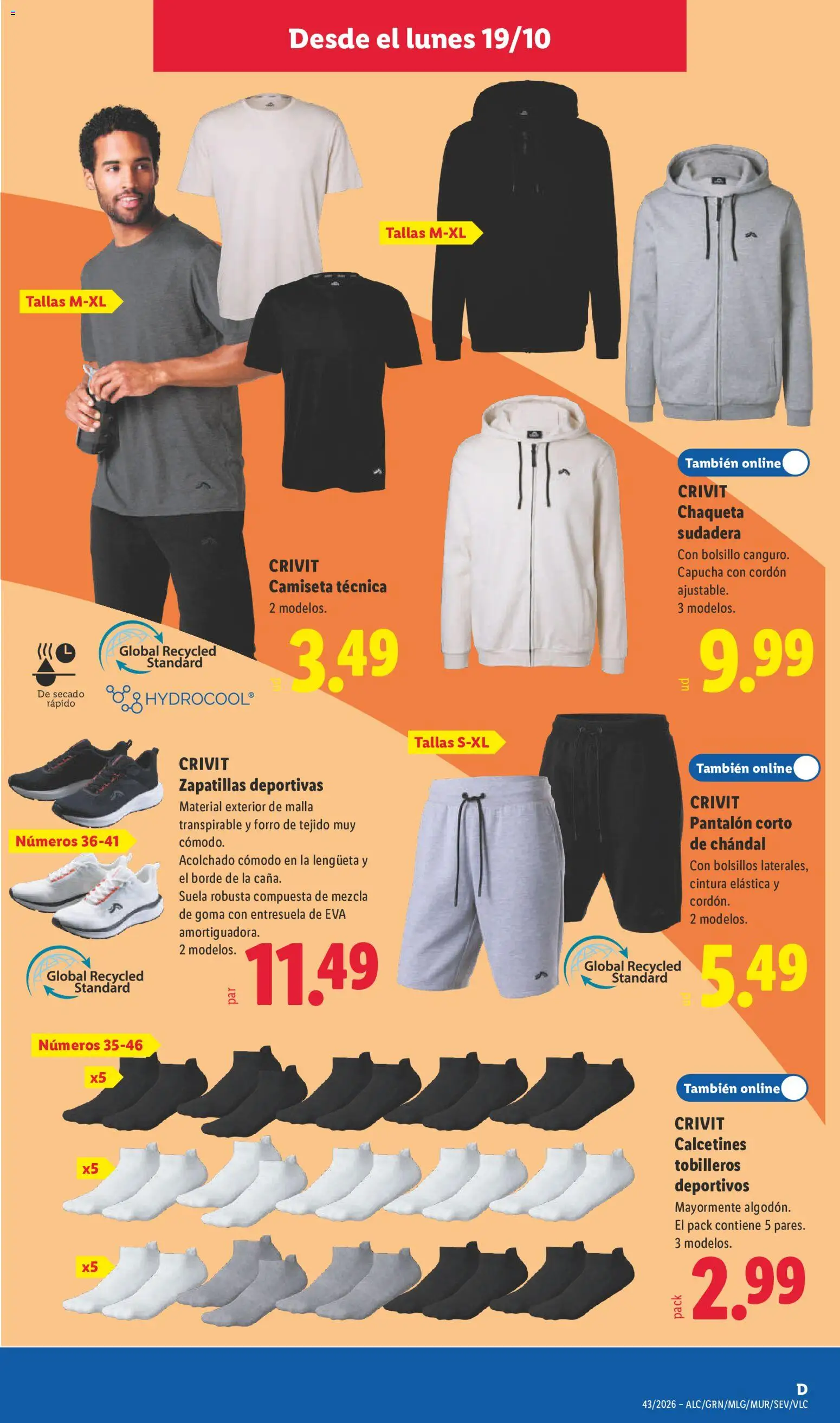 Lidl folleto de bazar │ válido desde el 19/10/2026 | Página: 15 | Productos: Sudadera, Chaqueta, Zapatillas deportivas, Calcetines