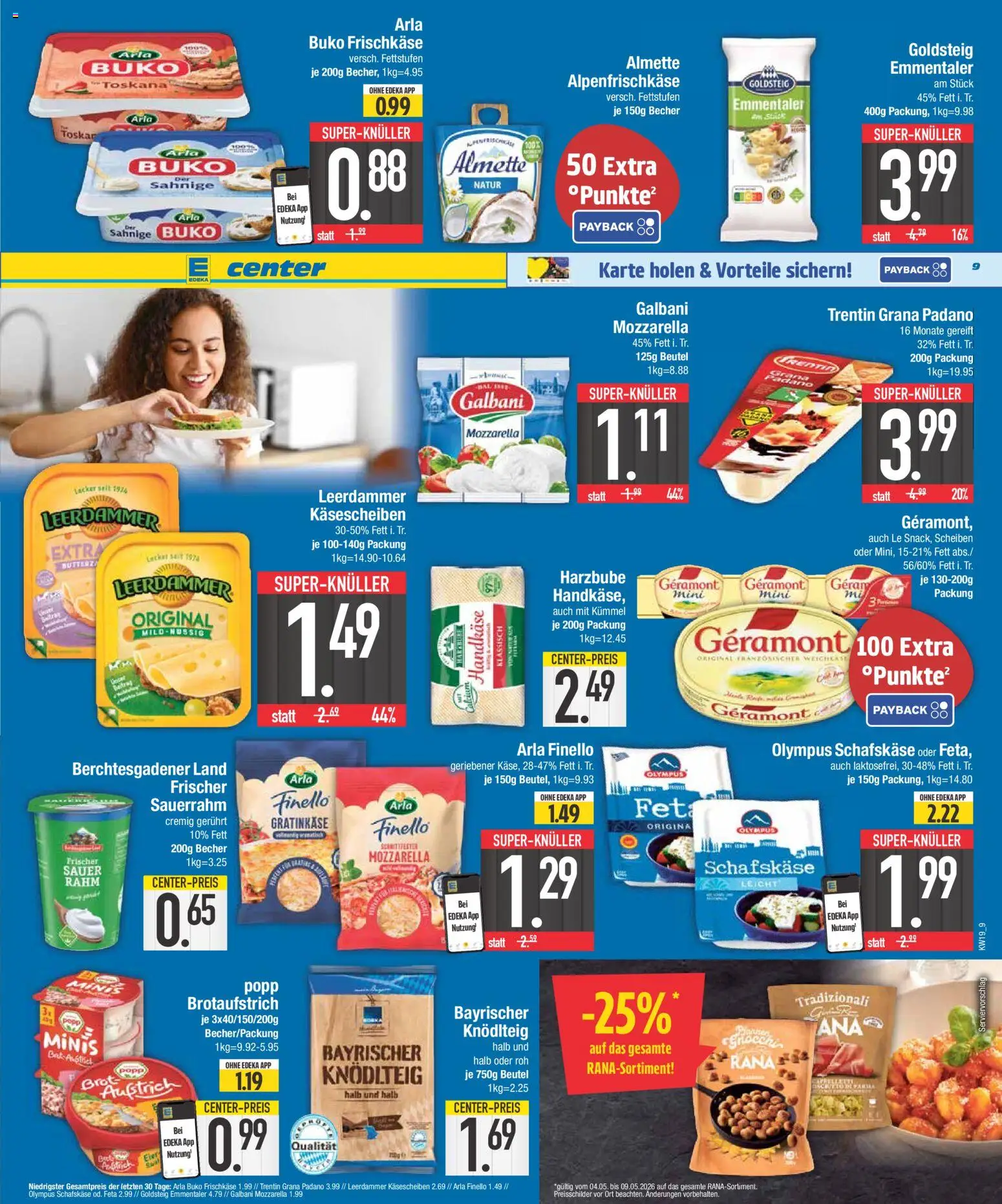 E center Prospekt 	 – gültig ab 04.05.2026 | Seite: 9 | Produkte: Almette, Brot, Frischkase, Schafskase