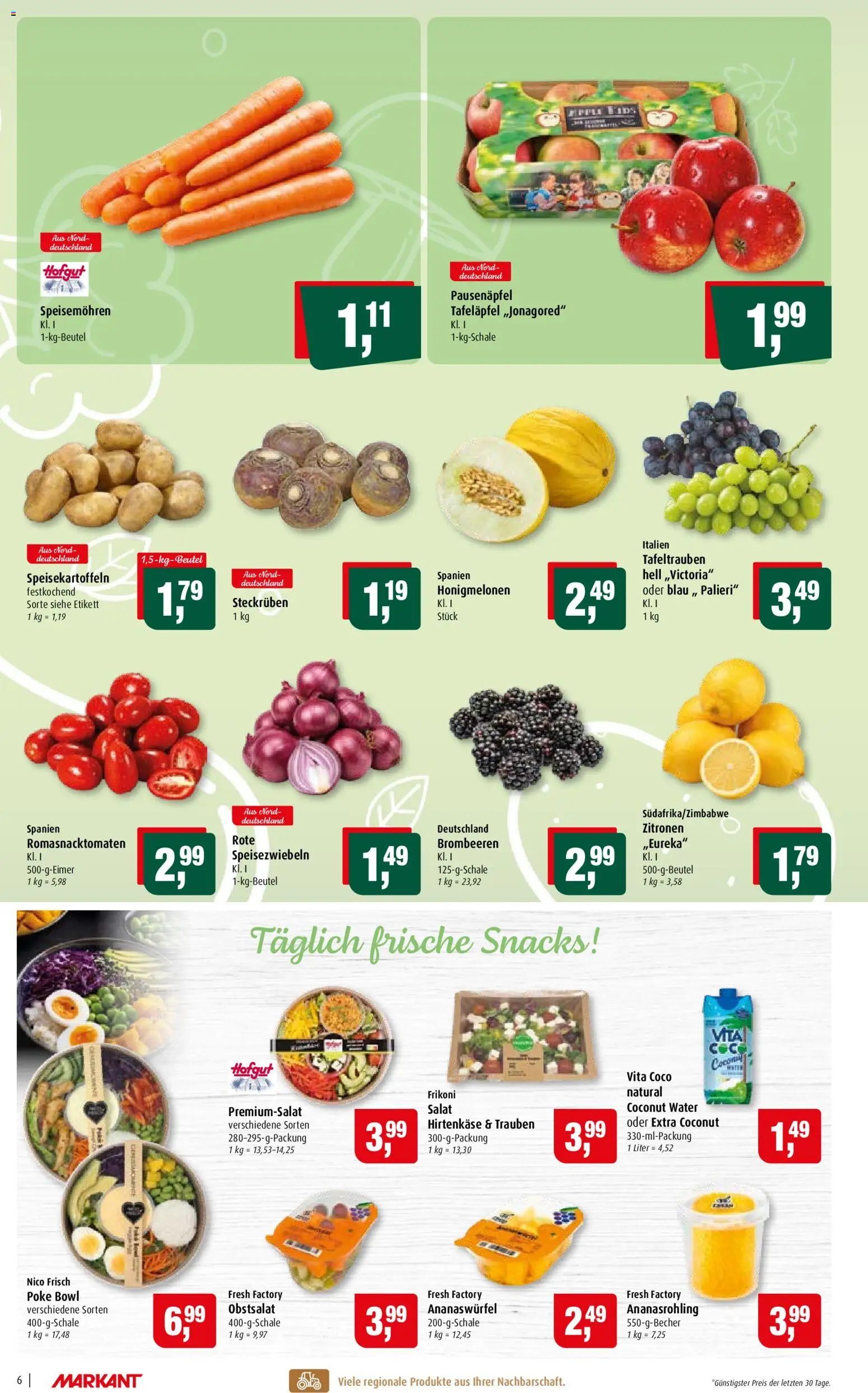 Markant Prospekt – gültig ab 31.08.2026 | Seite: 6 | Produkte: Trauben, Salat, Zitronen